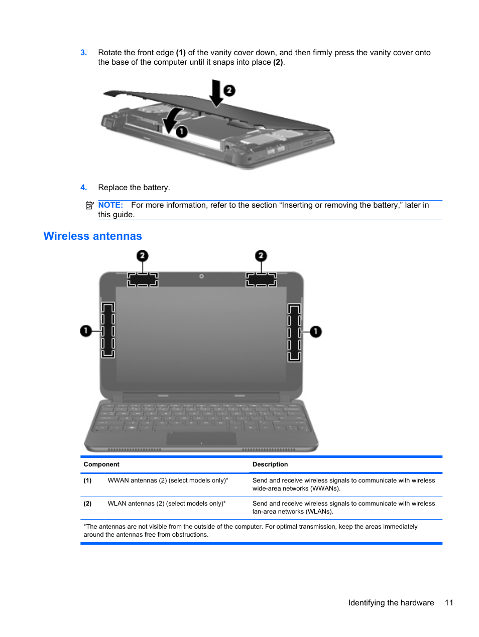 Wireless antennas | HP Mini 2102 User Manual | Page 19 / 88