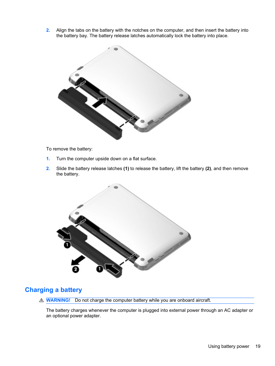 Charging a battery | HP Mini 2102 User Manual | Page 27 / 88