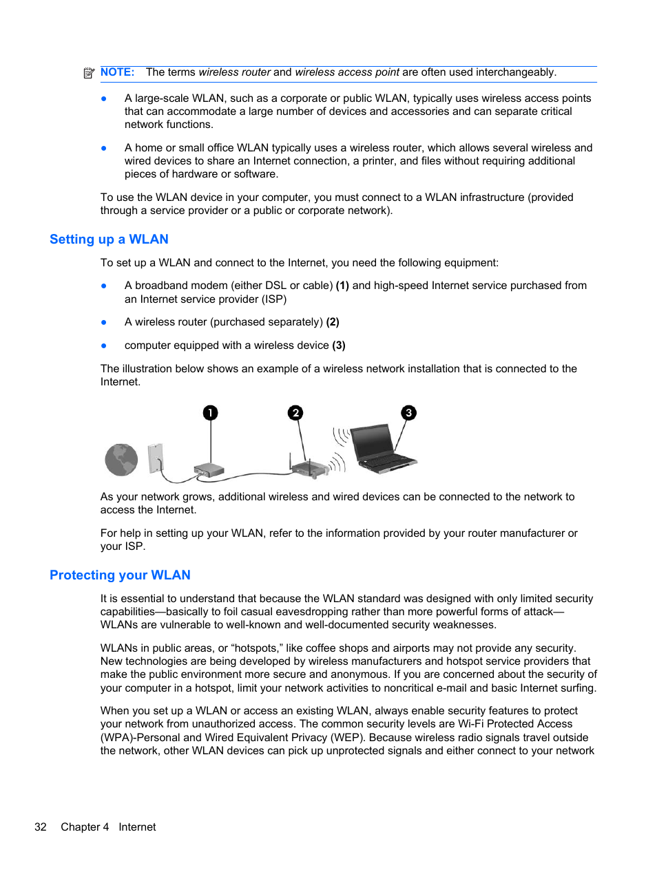 Setting up a wlan, Protecting your wlan, Setting up a wlan protecting your wlan | HP Mini 2102 User Manual | Page 40 / 88