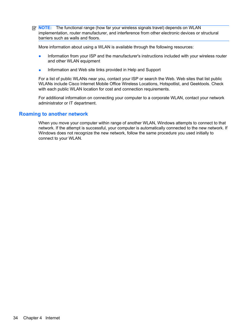 Roaming to another network | HP Mini 2102 User Manual | Page 42 / 88