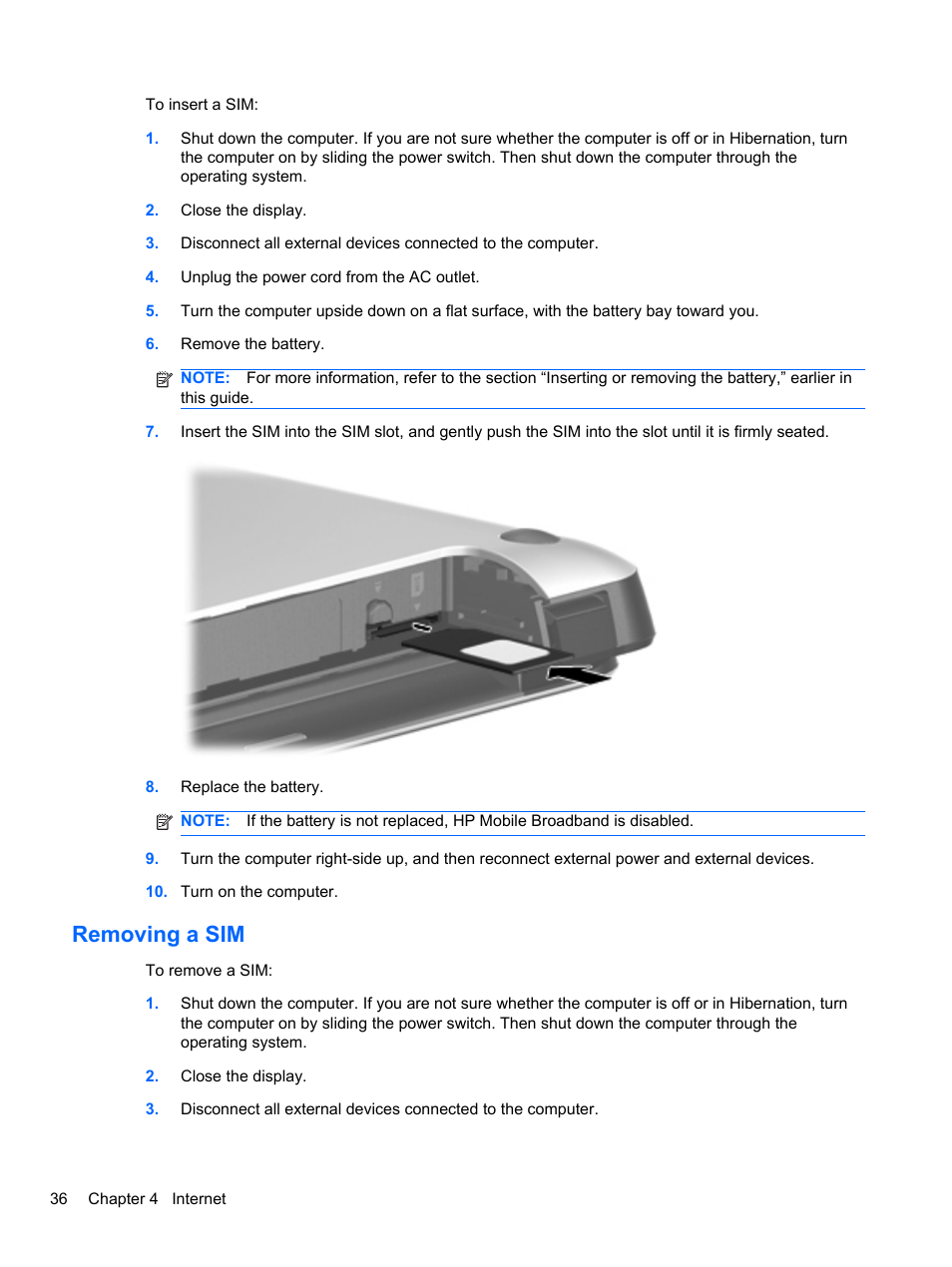 Removing a sim | HP Mini 2102 User Manual | Page 44 / 88