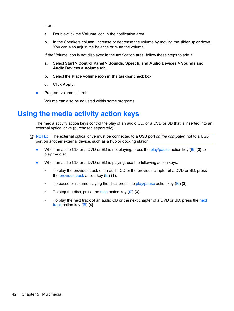 Using the media activity action keys | HP Mini 2102 User Manual | Page 50 / 88