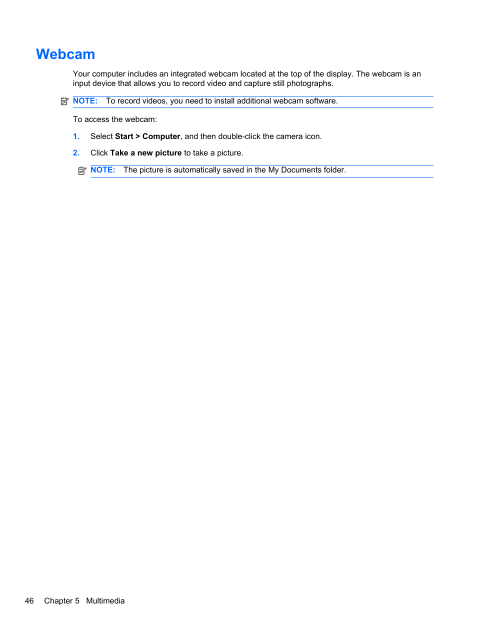 Webcam | HP Mini 2102 User Manual | Page 54 / 88