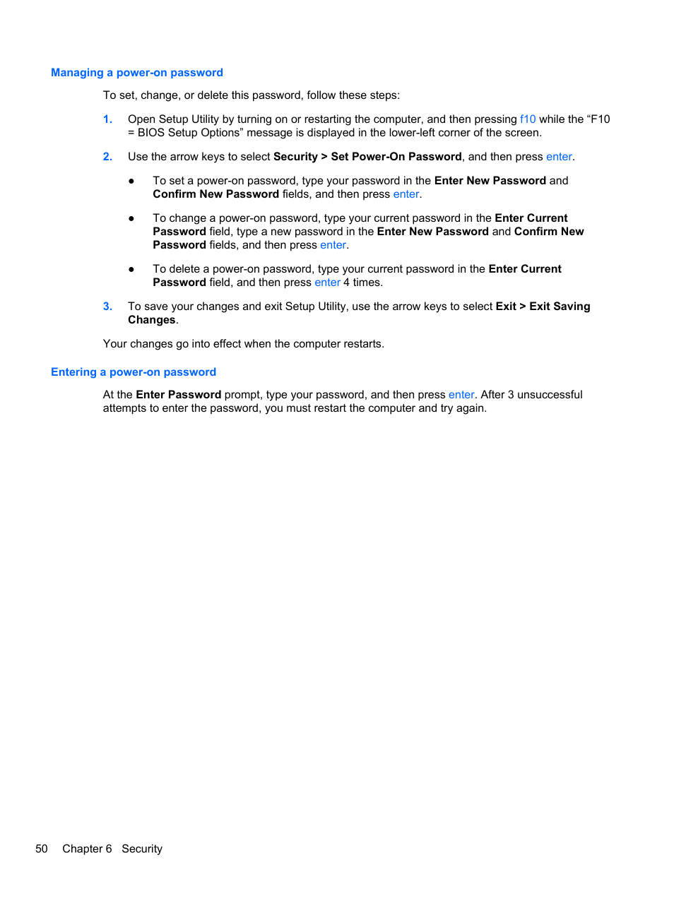 Managing a power-on password, Entering a power-on password | HP Mini 2102 User Manual | Page 58 / 88