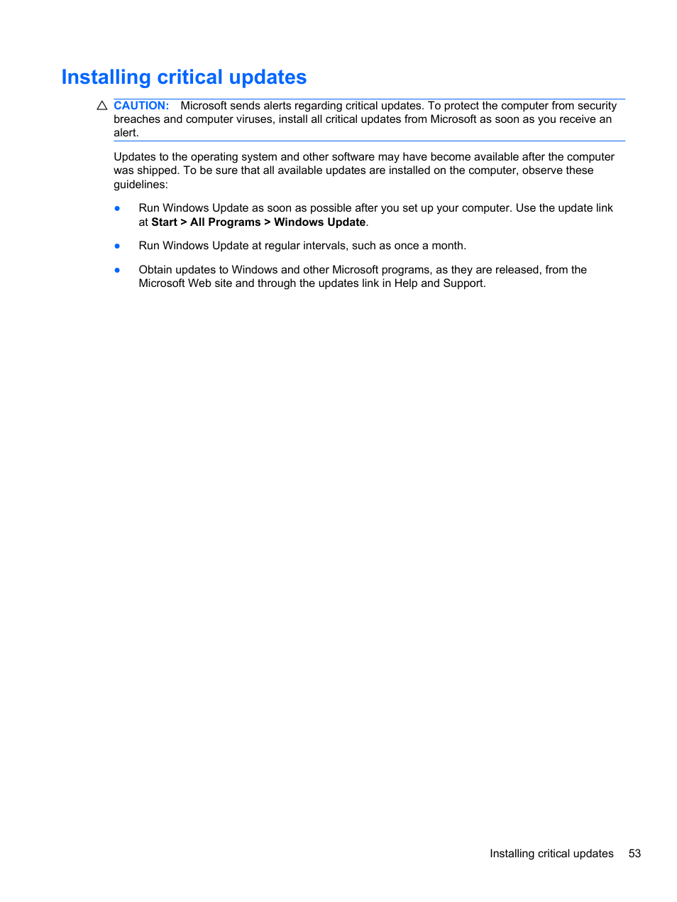 Installing critical updates | HP Mini 2102 User Manual | Page 61 / 88