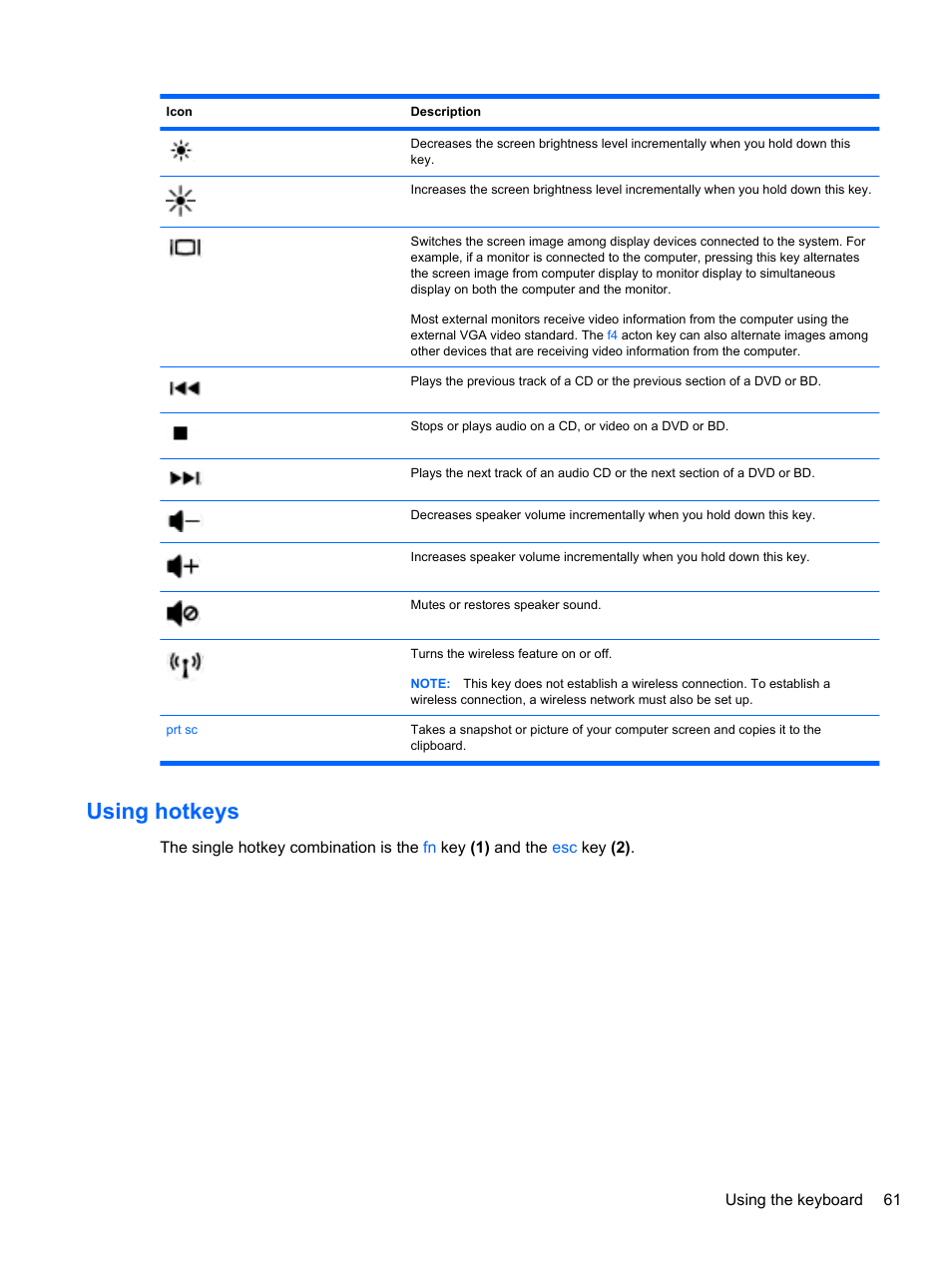 Using hotkeys | HP Mini 2102 User Manual | Page 69 / 88