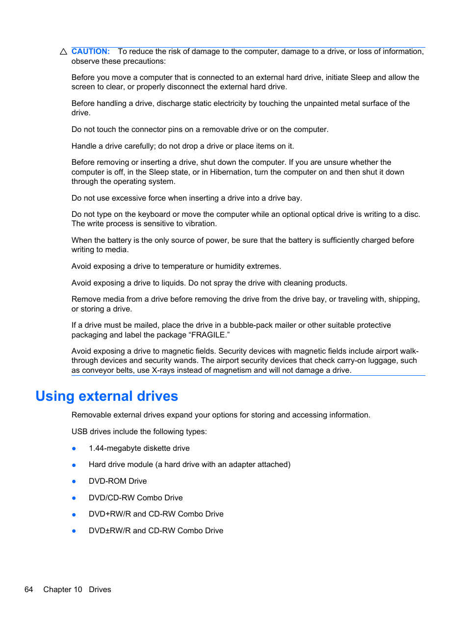 Using external drives | HP Mini 2102 User Manual | Page 72 / 88