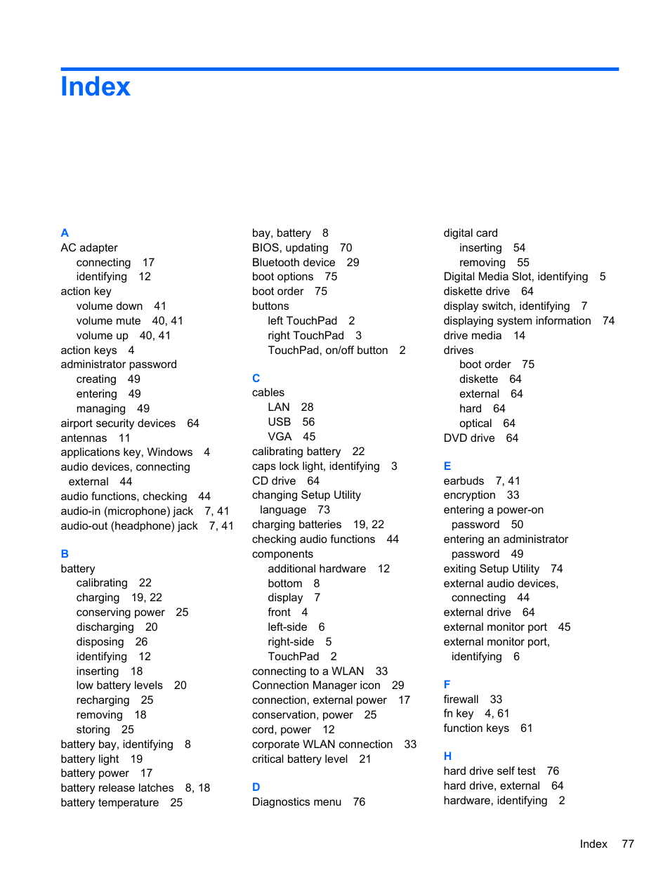 Index | HP Mini 2102 User Manual | Page 85 / 88