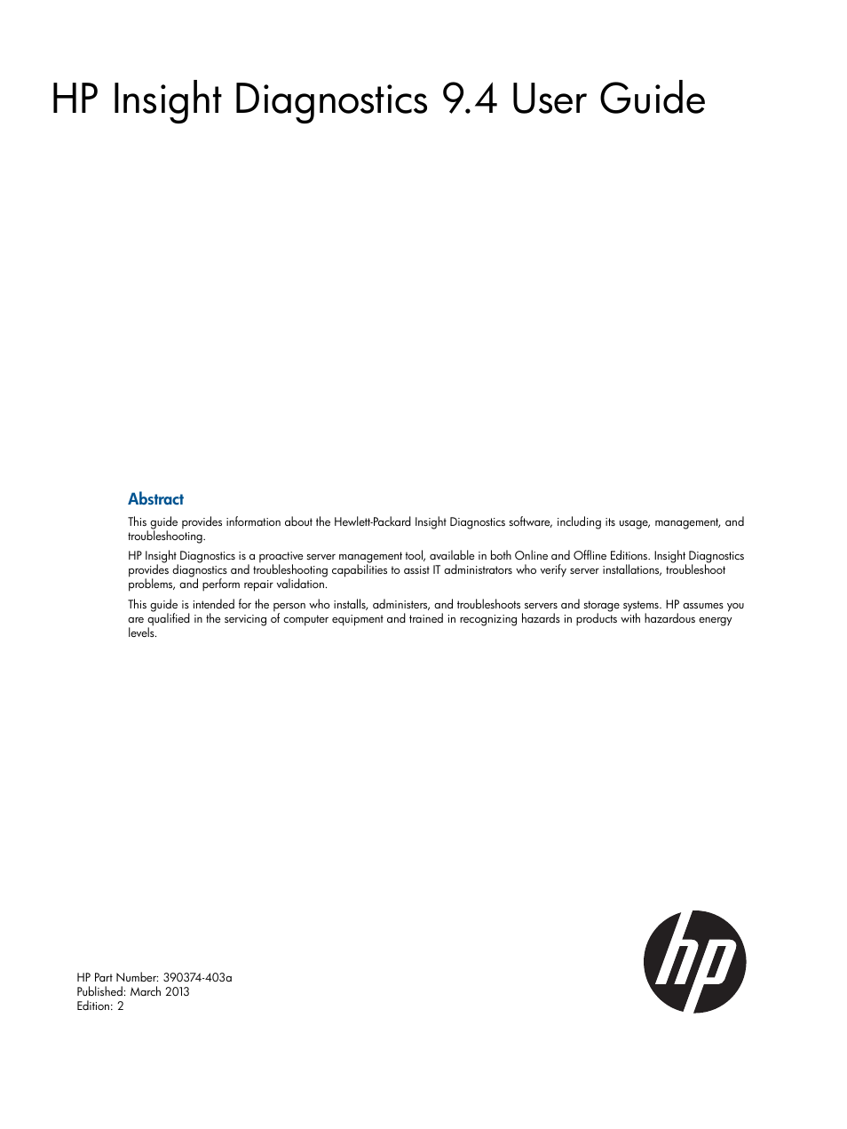 HP Insight Diagnostics Software User Manual | 43 pages