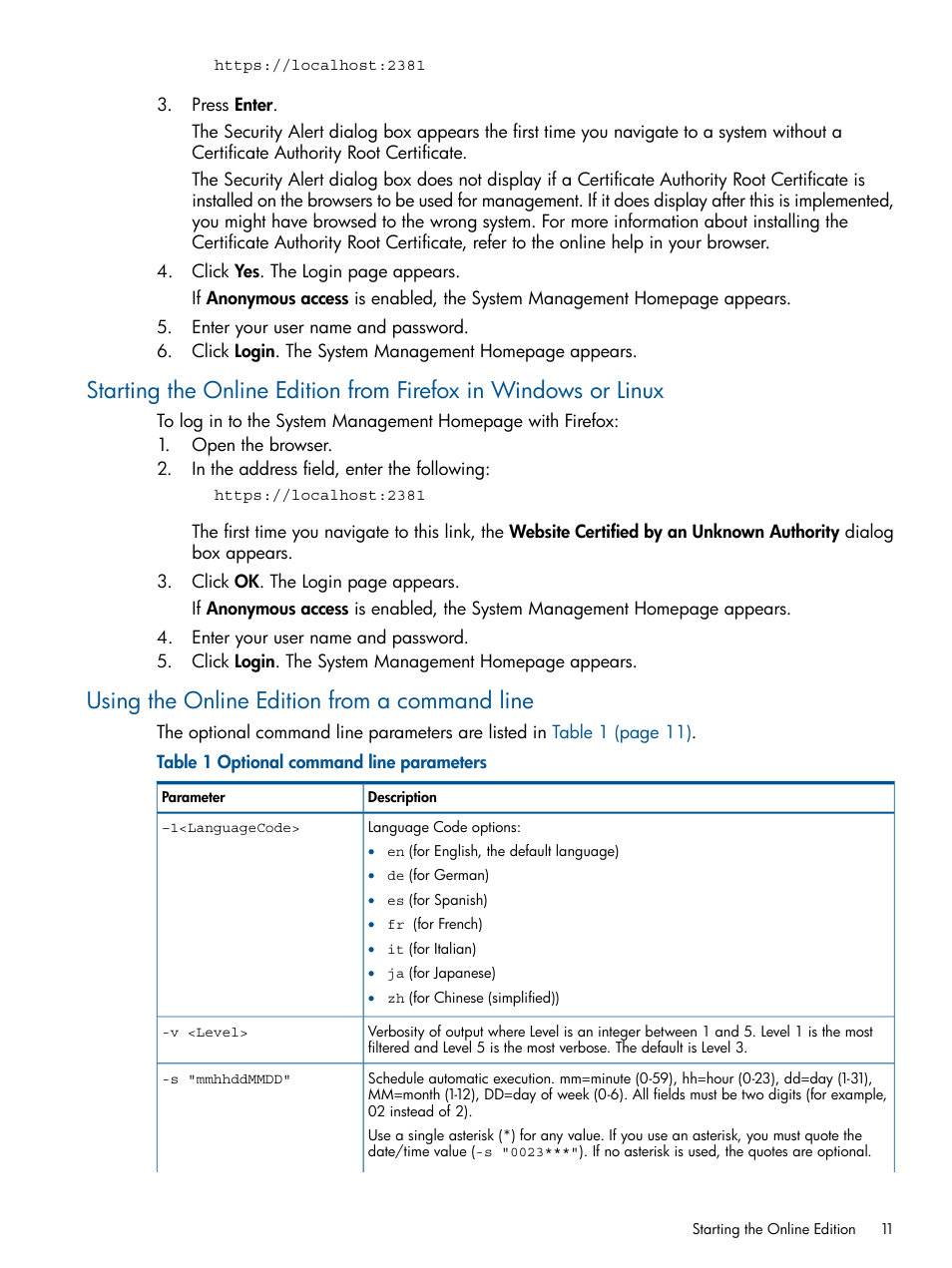 Using the online edition from a command line | HP Insight Diagnostics Software User Manual | Page 11 / 43