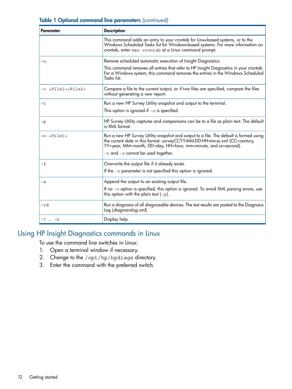 Using hp insight diagnostics commands in linux | HP Insight Diagnostics Software User Manual | Page 12 / 43