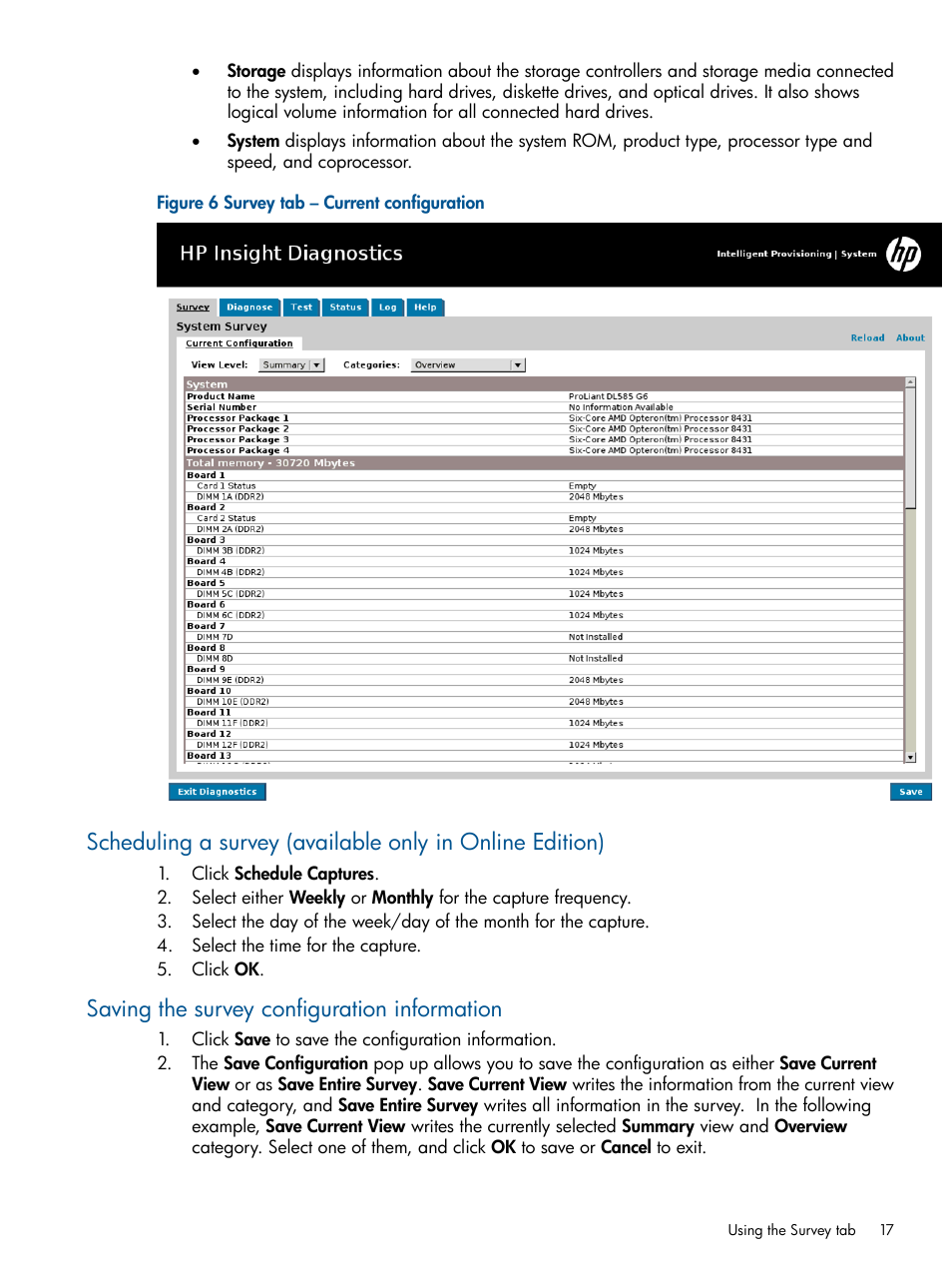 Saving the survey configuration information | HP Insight Diagnostics Software User Manual | Page 17 / 43