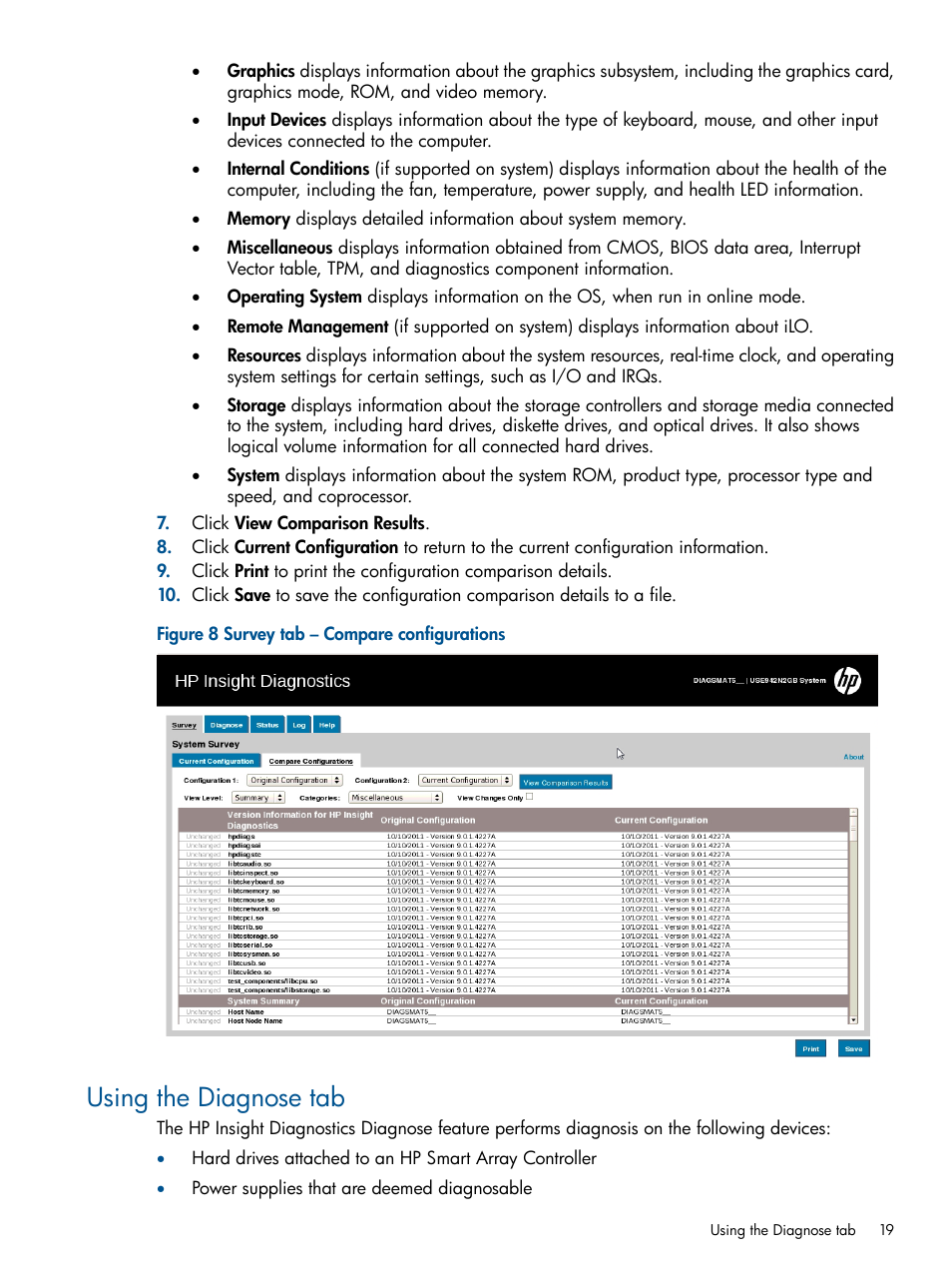 Using the diagnose tab | HP Insight Diagnostics Software User Manual | Page 19 / 43