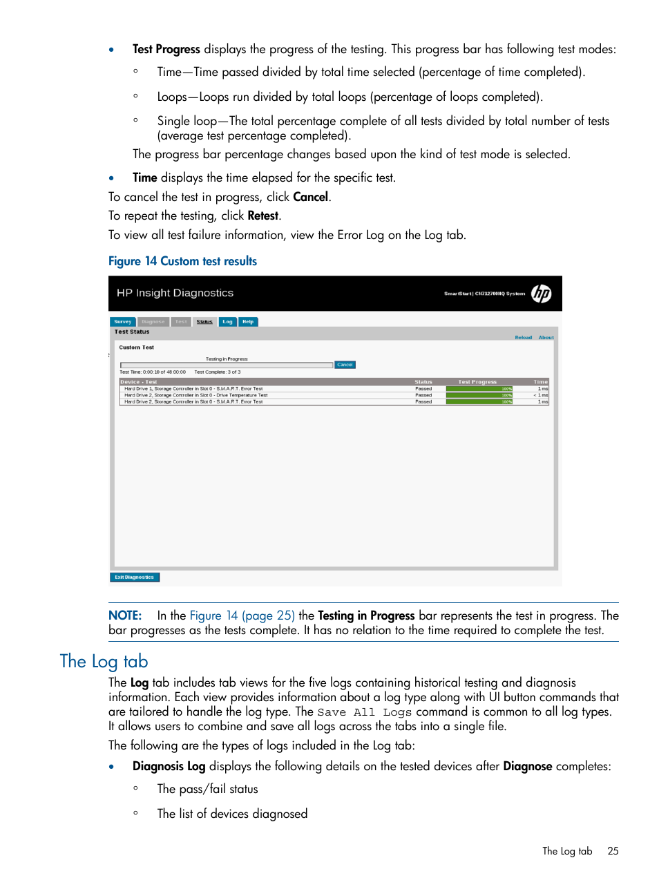 The log tab | HP Insight Diagnostics Software User Manual | Page 25 / 43