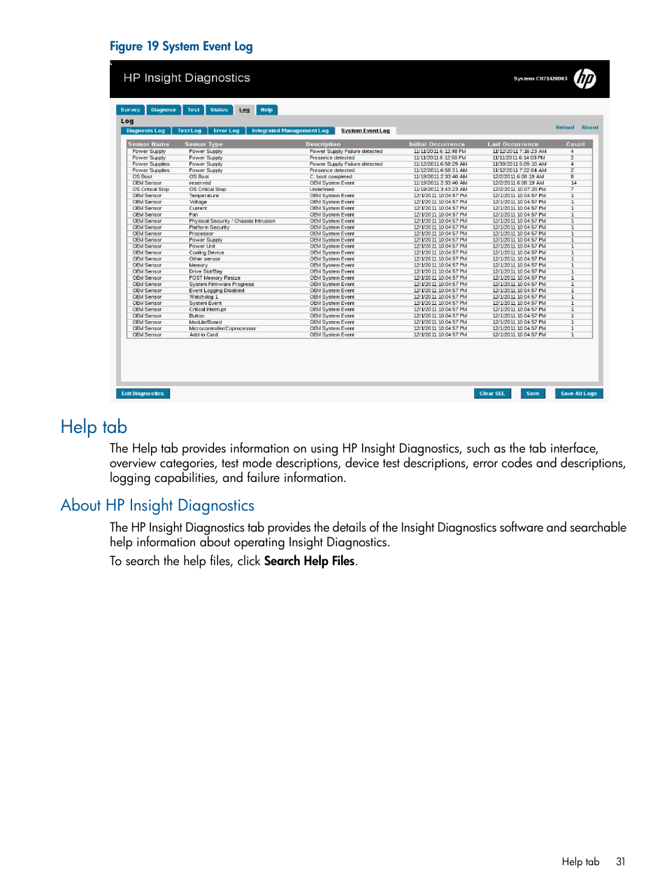 Help tab, About hp insight diagnostics | HP Insight Diagnostics Software User Manual | Page 31 / 43