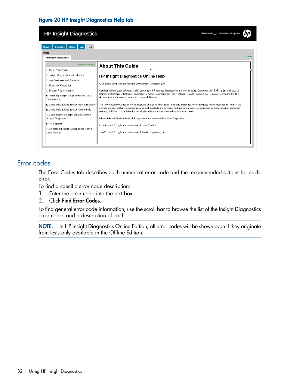 Error codes | HP Insight Diagnostics Software User Manual | Page 32 / 43