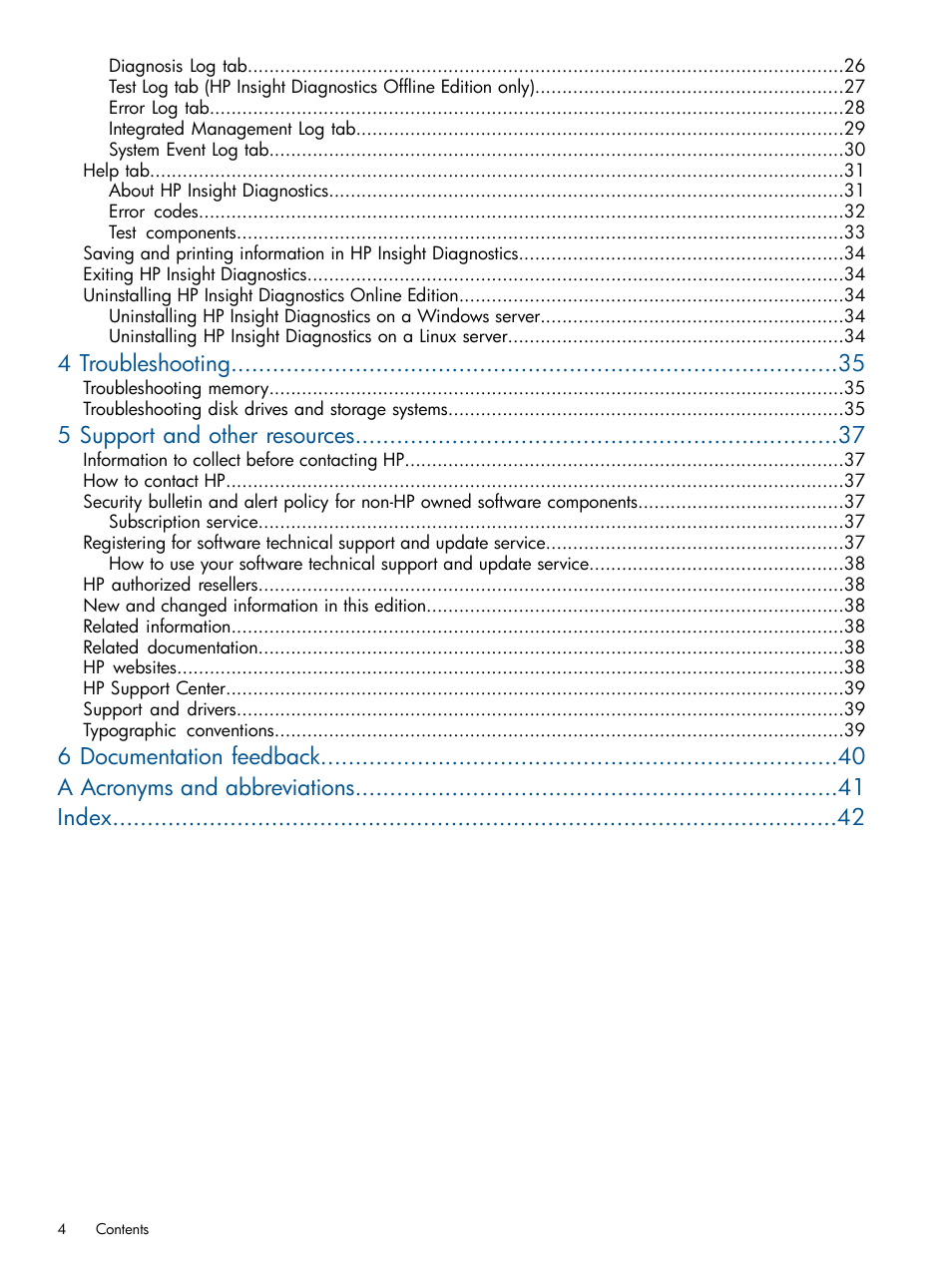 4 troubleshooting, 5 support and other resources | HP Insight Diagnostics Software User Manual | Page 4 / 43