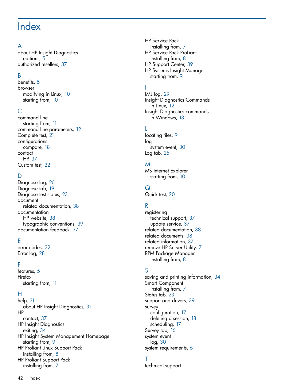 Index | HP Insight Diagnostics Software User Manual | Page 42 / 43