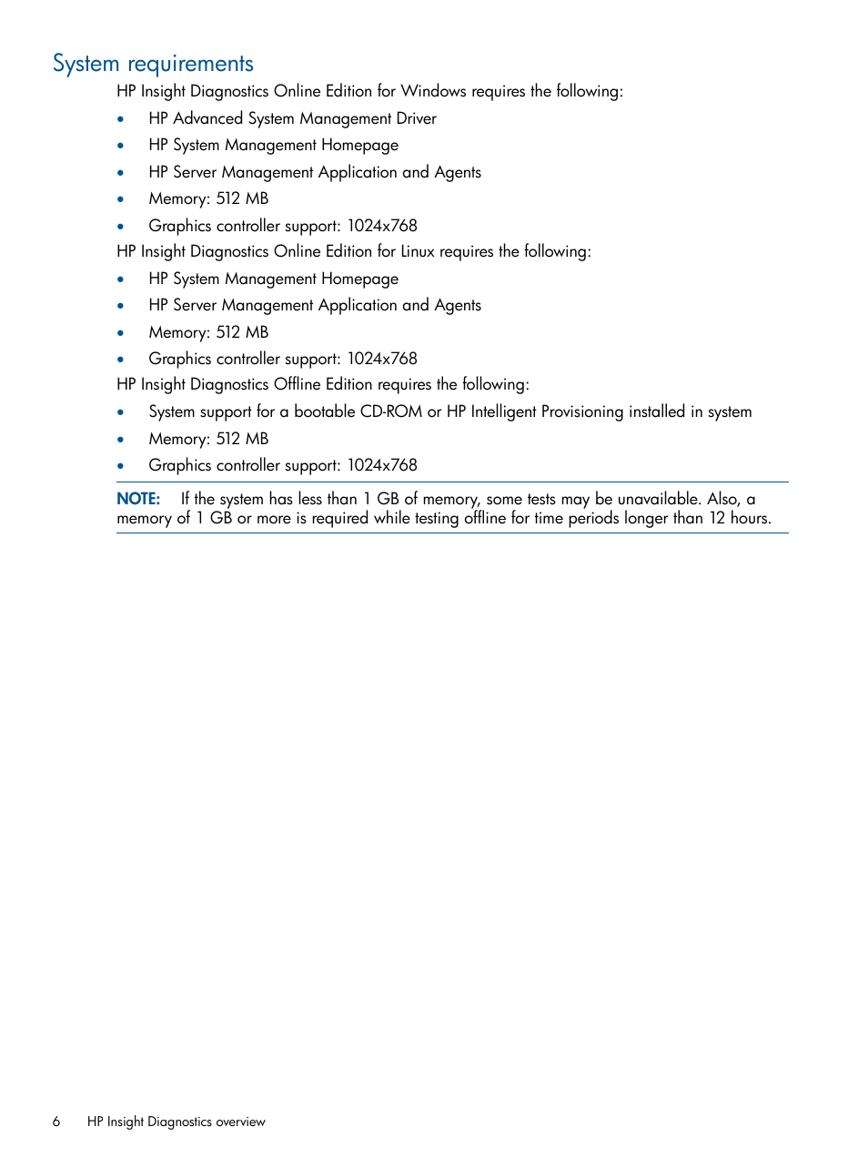 System requirements | HP Insight Diagnostics Software User Manual | Page 6 / 43