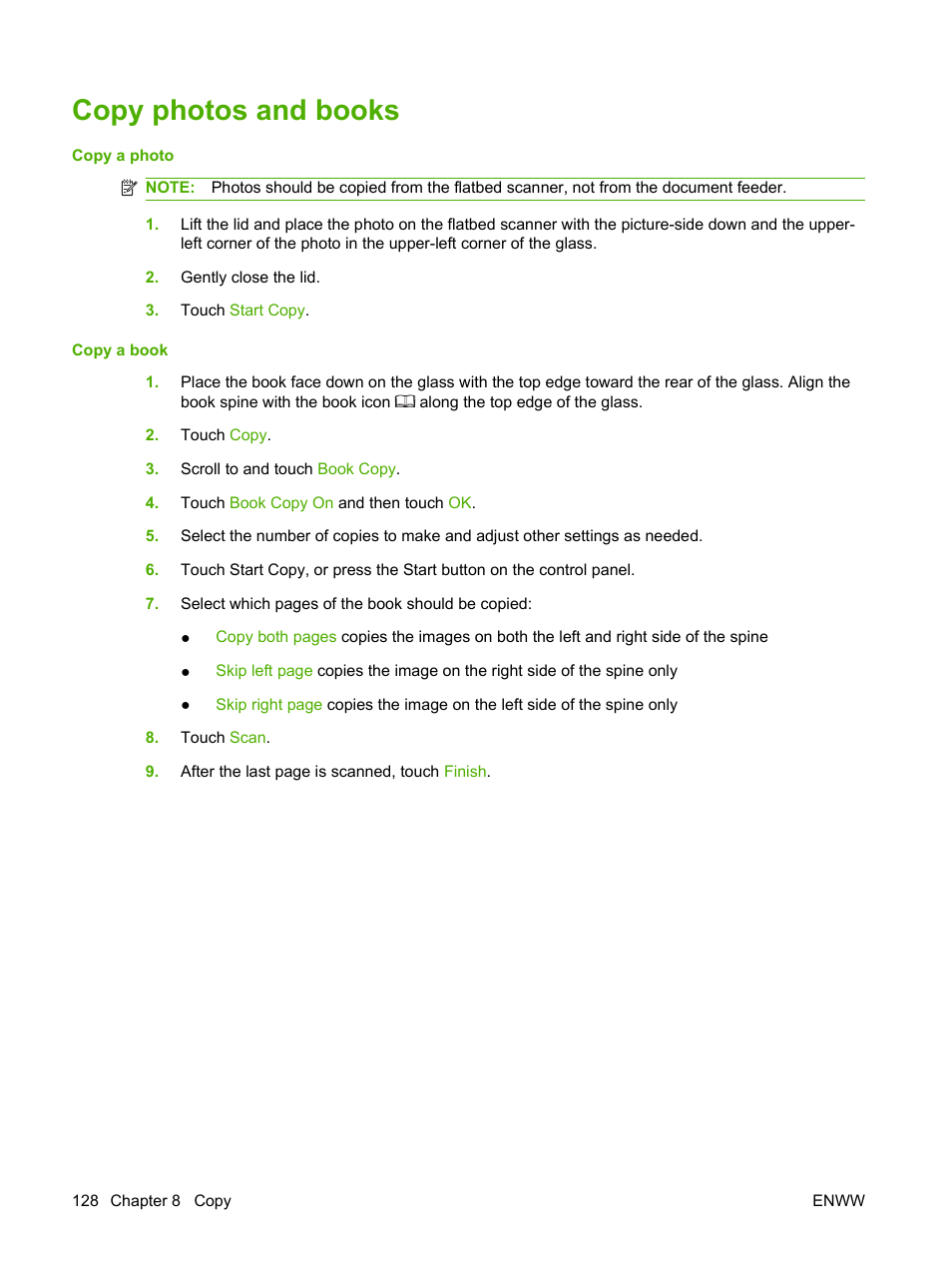 Copy photos and books | HP LaserJet M9040M9050 Multifunction Printer series User Manual | Page 142 / 288