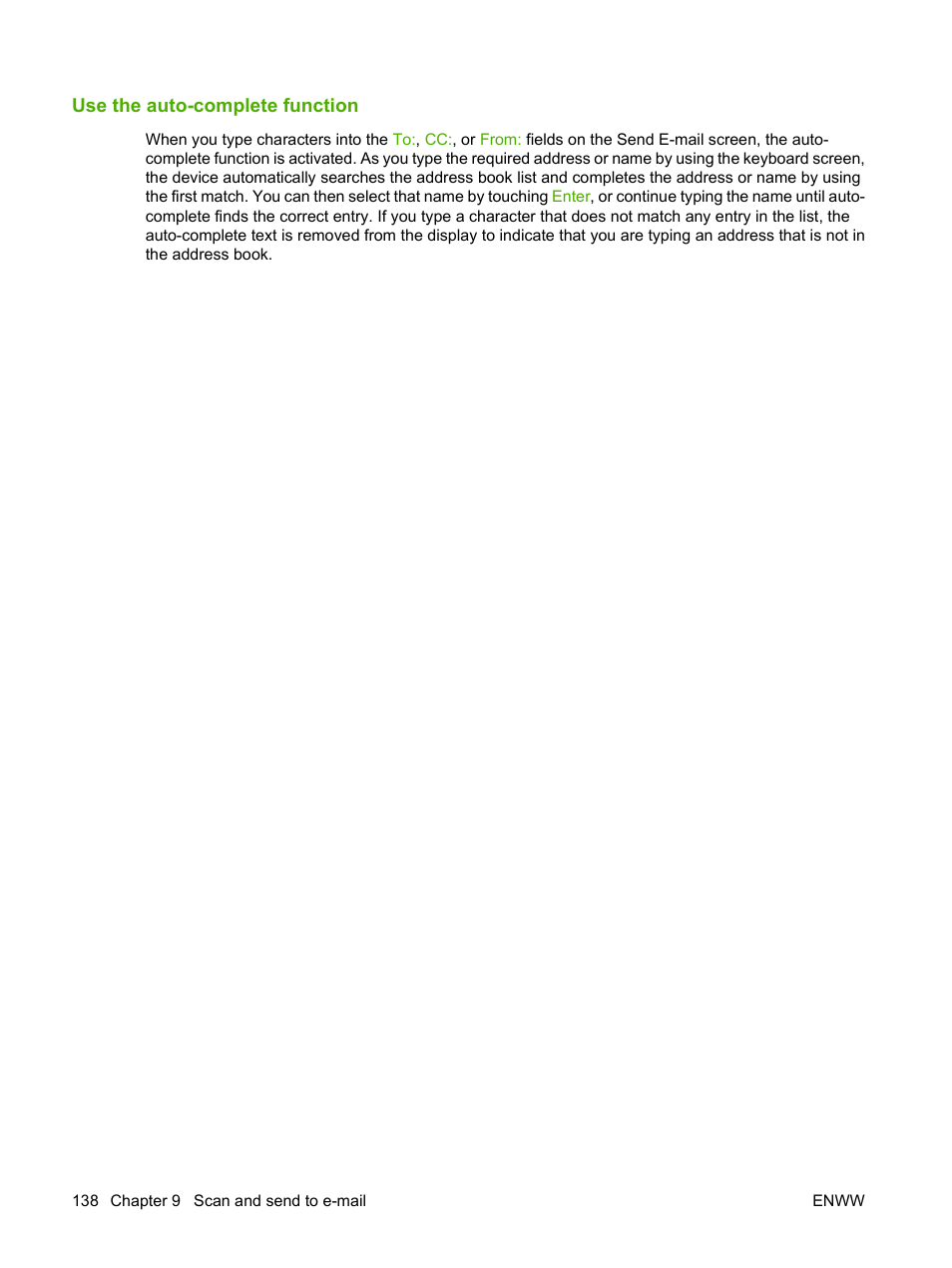 Use the auto-complete function | HP LaserJet M9040M9050 Multifunction Printer series User Manual | Page 152 / 288