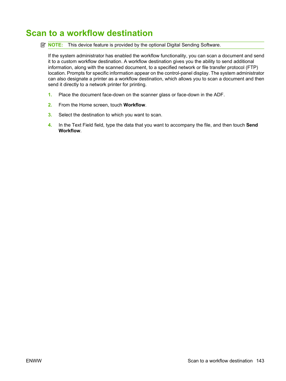 Scan to a workflow destination | HP LaserJet M9040M9050 Multifunction Printer series User Manual | Page 157 / 288