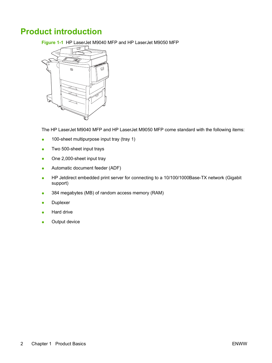 Product introduction | HP LaserJet M9040M9050 Multifunction Printer series User Manual | Page 16 / 288