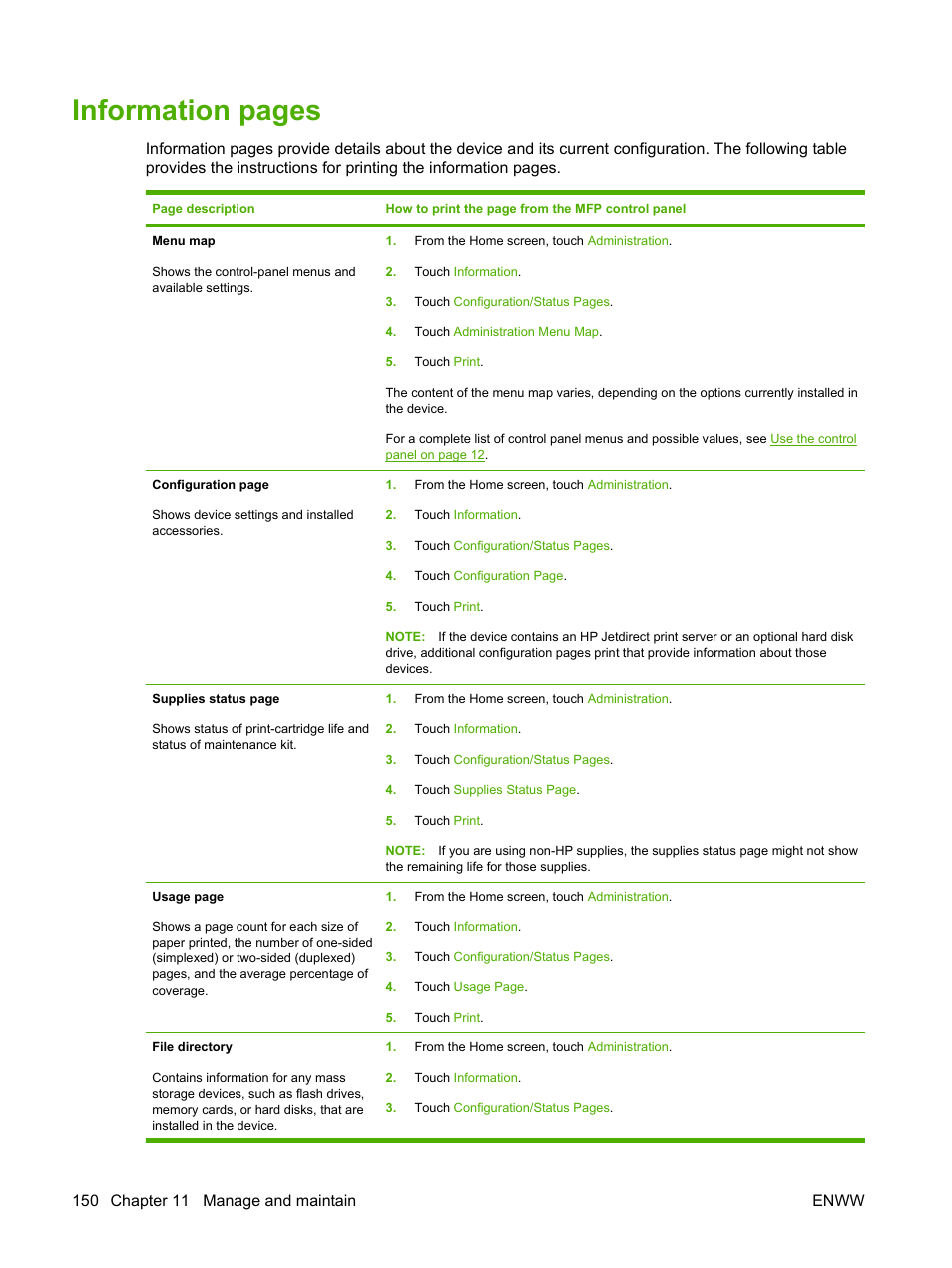 Information pages | HP LaserJet M9040M9050 Multifunction Printer series User Manual | Page 164 / 288