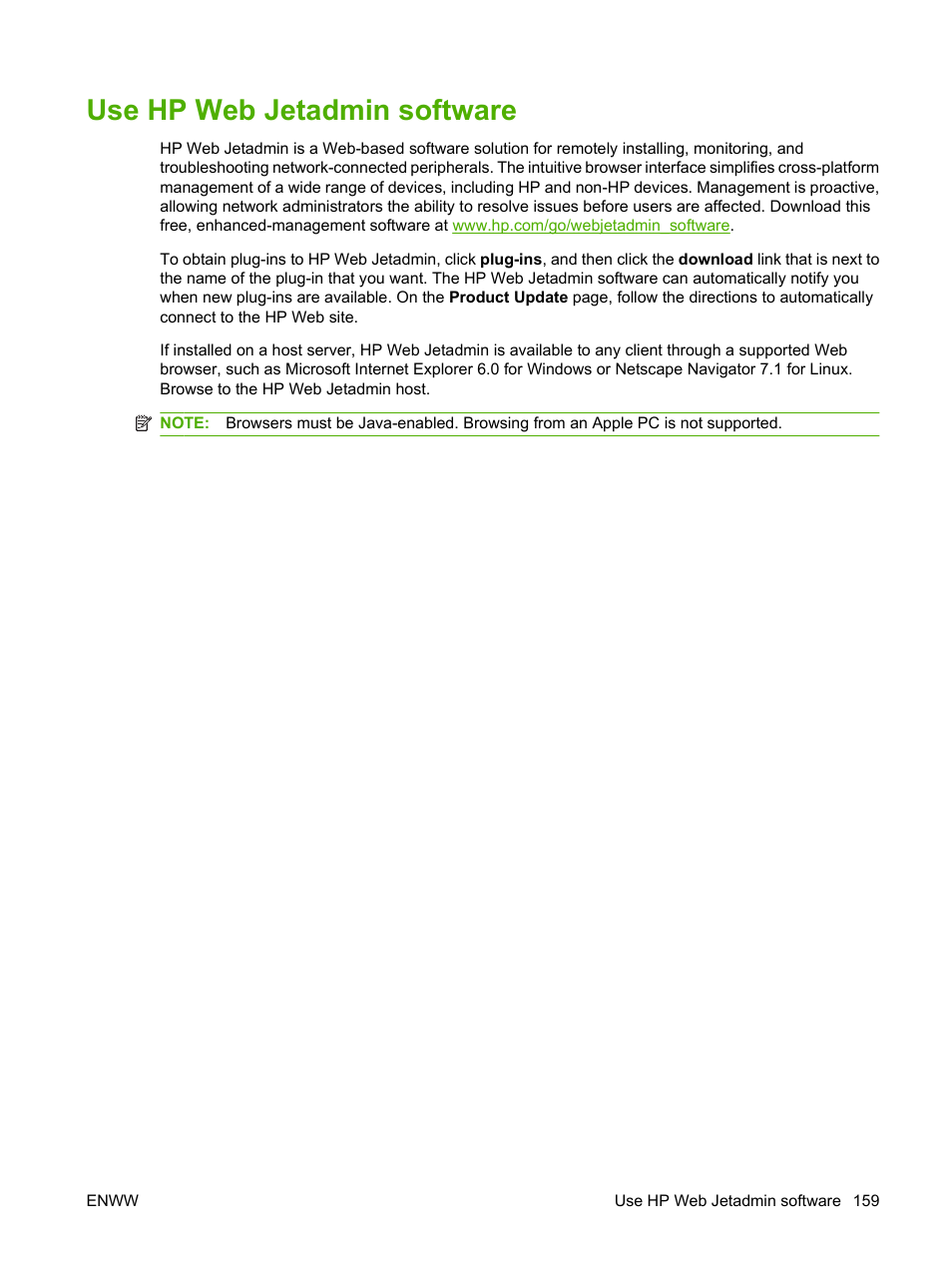 Use hp web jetadmin software | HP LaserJet M9040M9050 Multifunction Printer series User Manual | Page 173 / 288