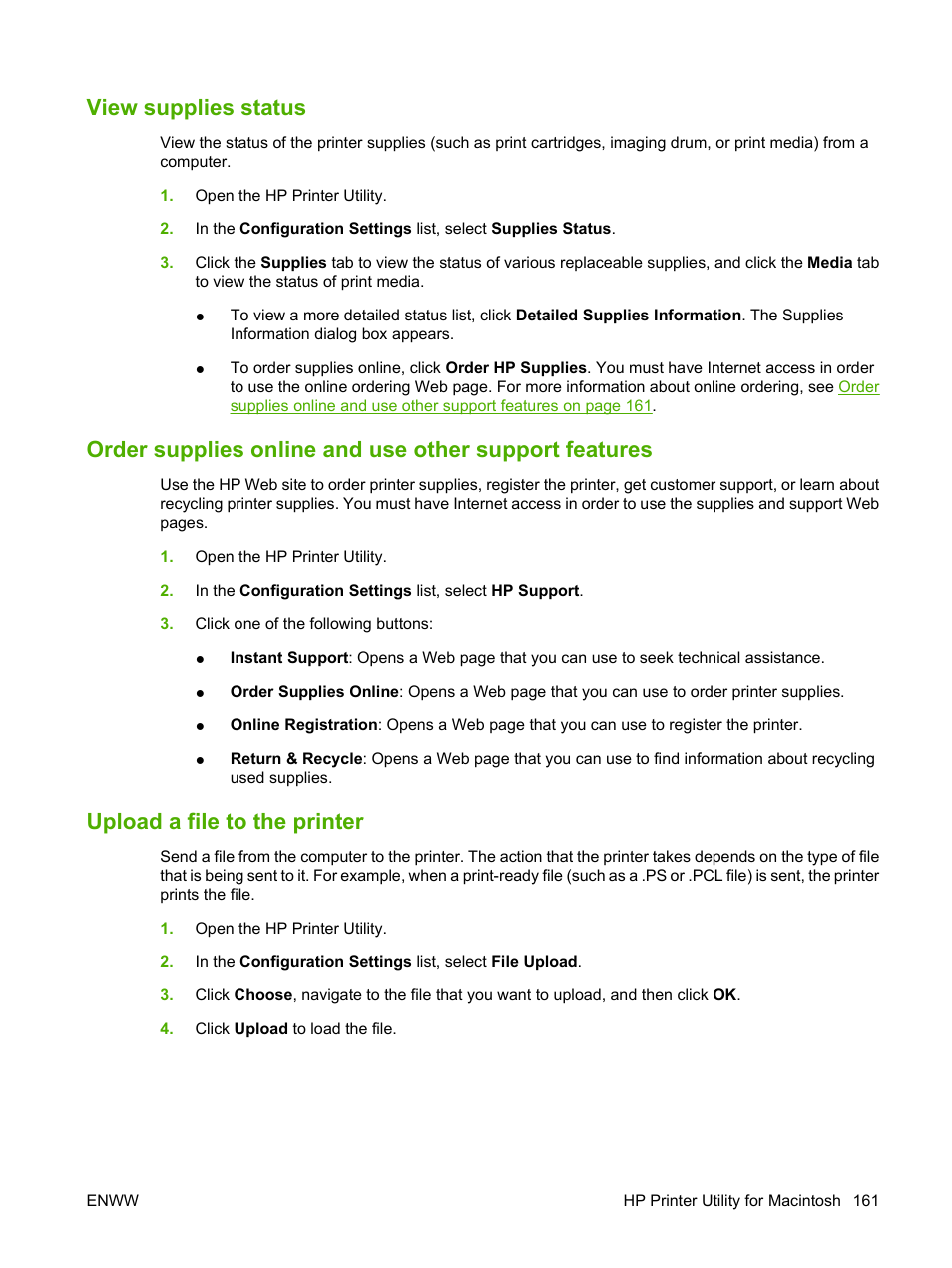 View supplies status, Upload a file to the printer | HP LaserJet M9040M9050 Multifunction Printer series User Manual | Page 175 / 288