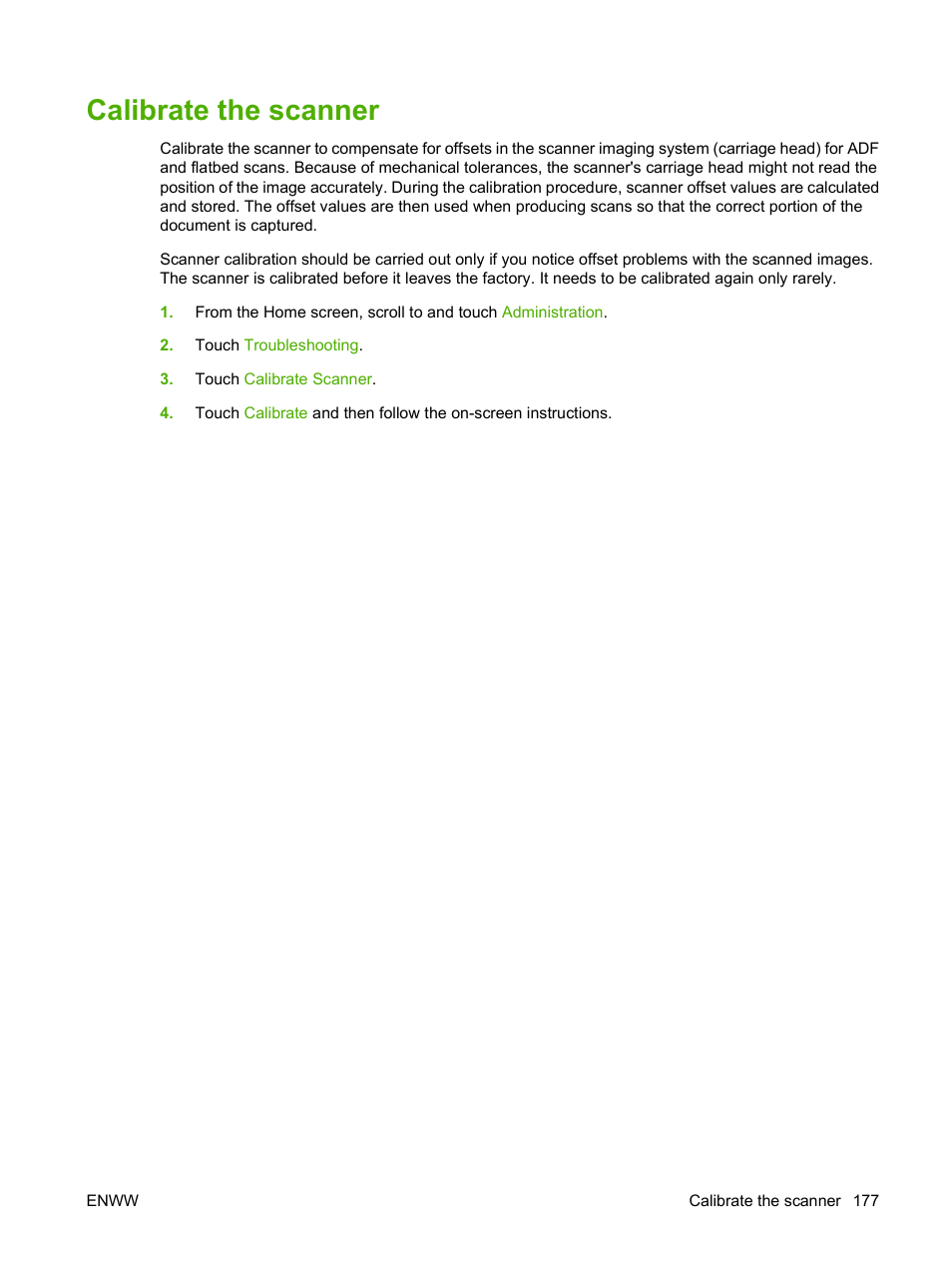 Calibrate the scanner | HP LaserJet M9040M9050 Multifunction Printer series User Manual | Page 191 / 288