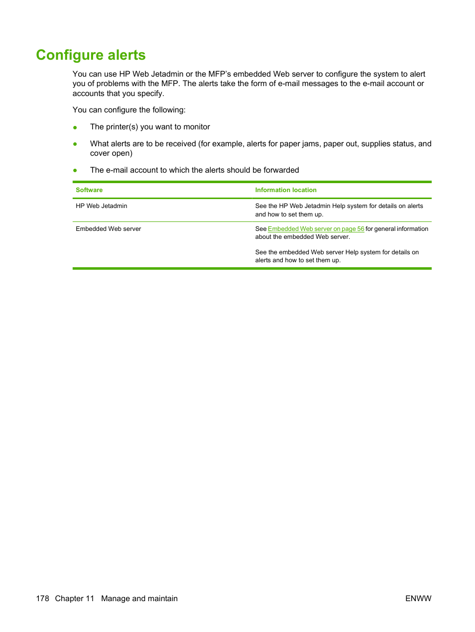 Configure alerts | HP LaserJet M9040M9050 Multifunction Printer series User Manual | Page 192 / 288