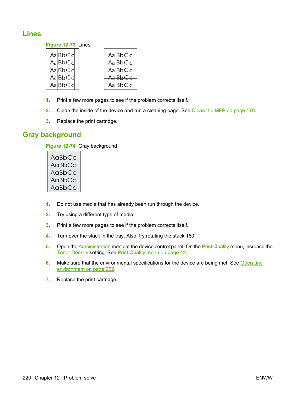 Lines, Gray background, Lines gray background | HP LaserJet M9040M9050 Multifunction Printer series User Manual | Page 234 / 288
