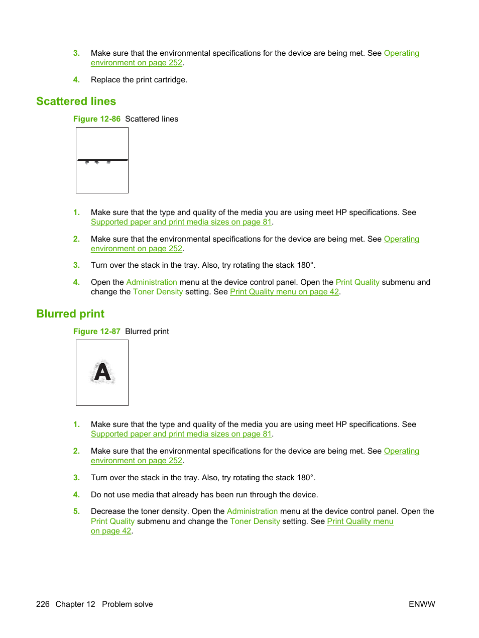 Scattered lines, Blurred print, Scattered lines blurred print | HP LaserJet M9040M9050 Multifunction Printer series User Manual | Page 240 / 288