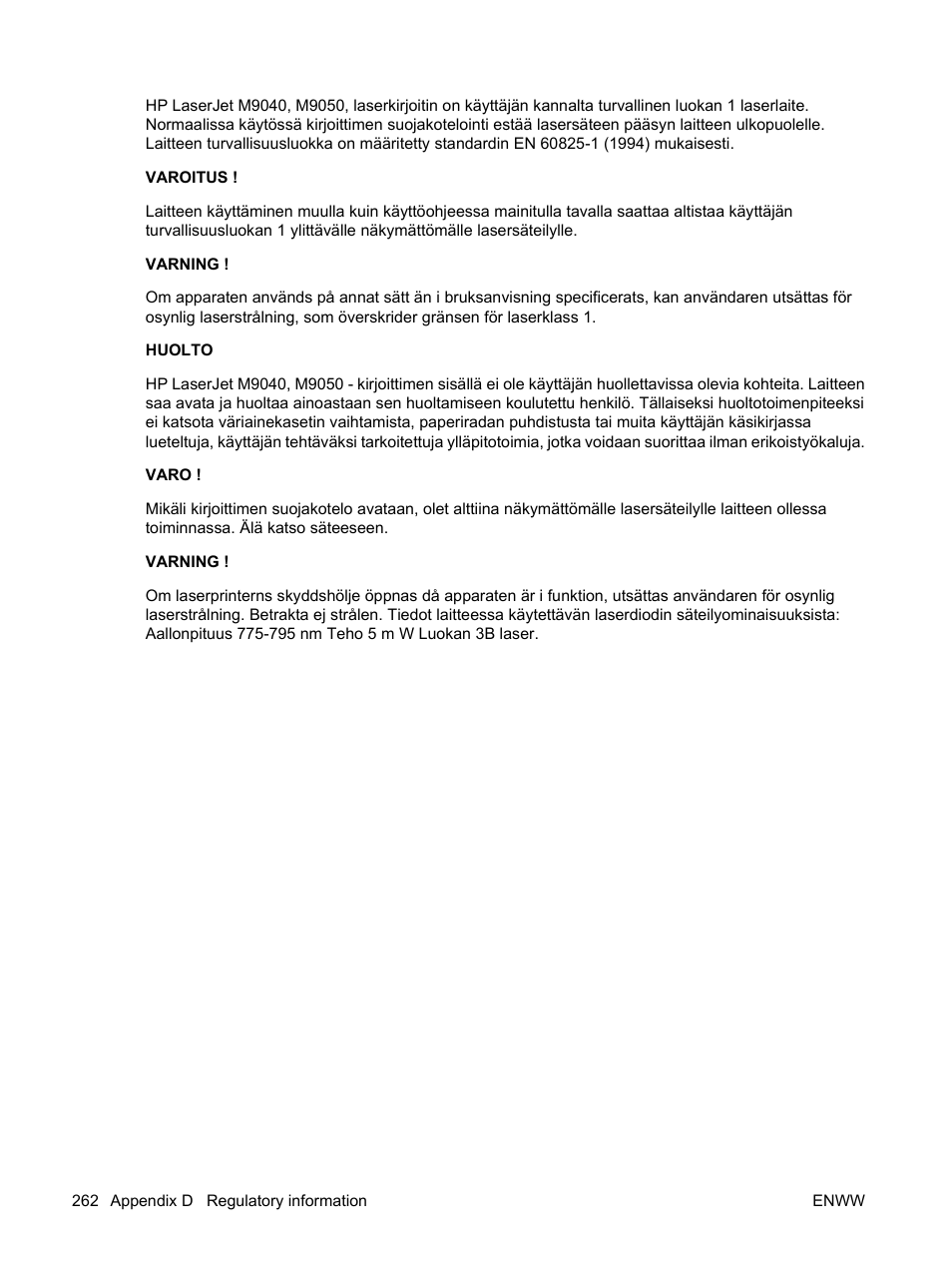HP LaserJet M9040M9050 Multifunction Printer series User Manual | Page 276 / 288