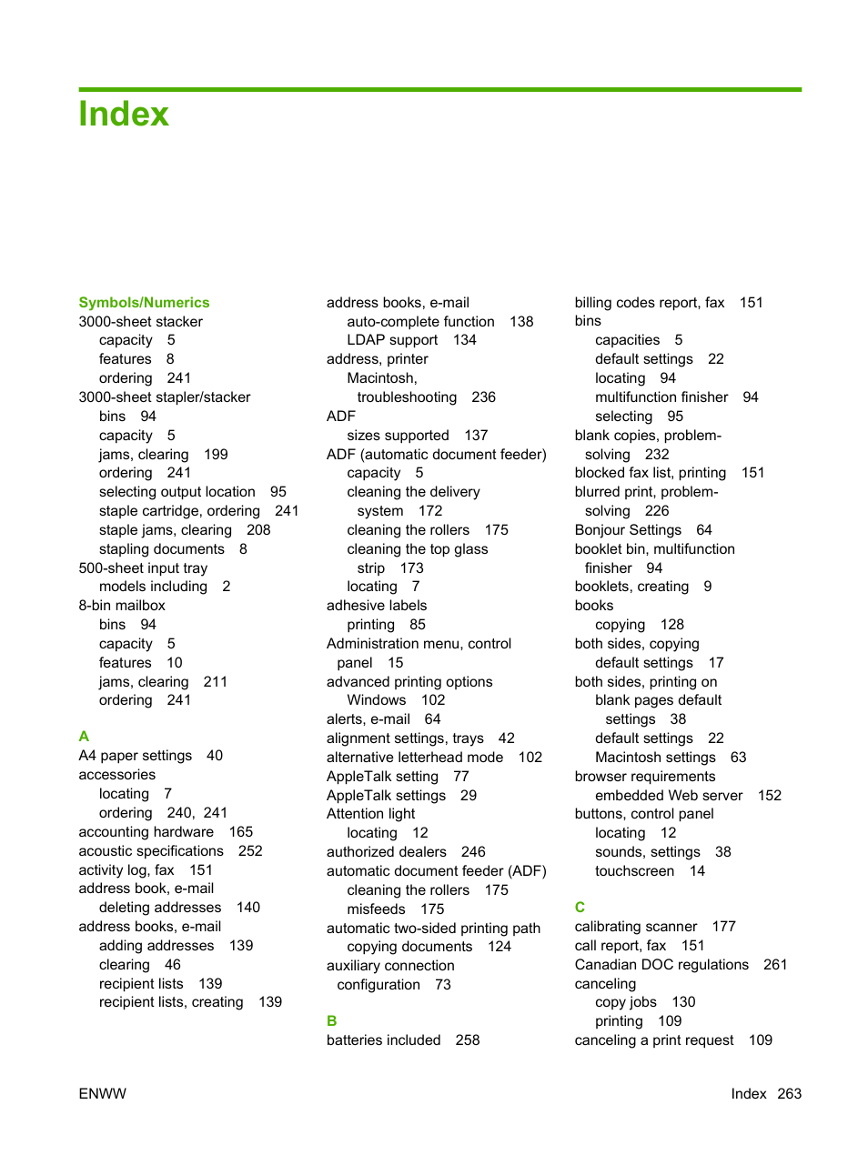 Index | HP LaserJet M9040M9050 Multifunction Printer series User Manual | Page 277 / 288
