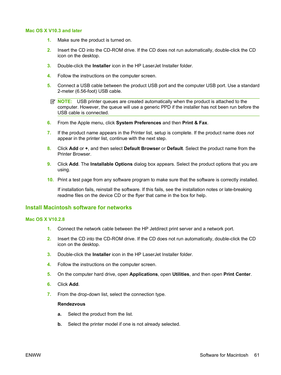 Install macintosh software for networks | HP LaserJet M9040M9050 Multifunction Printer series User Manual | Page 75 / 288