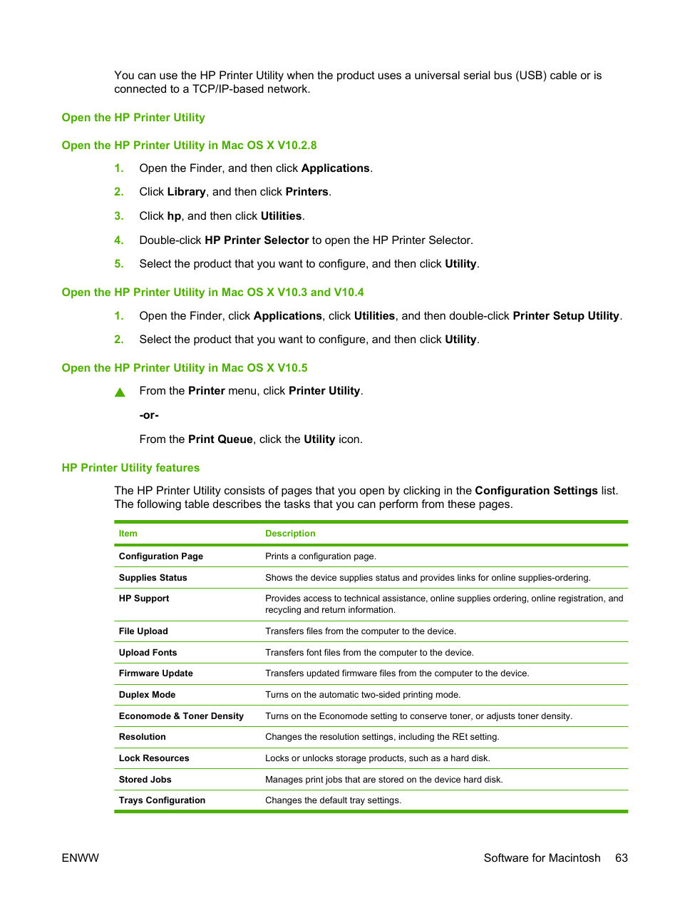 Open the hp printer utility, Hp printer utility features | HP LaserJet M9040M9050 Multifunction Printer series User Manual | Page 77 / 288