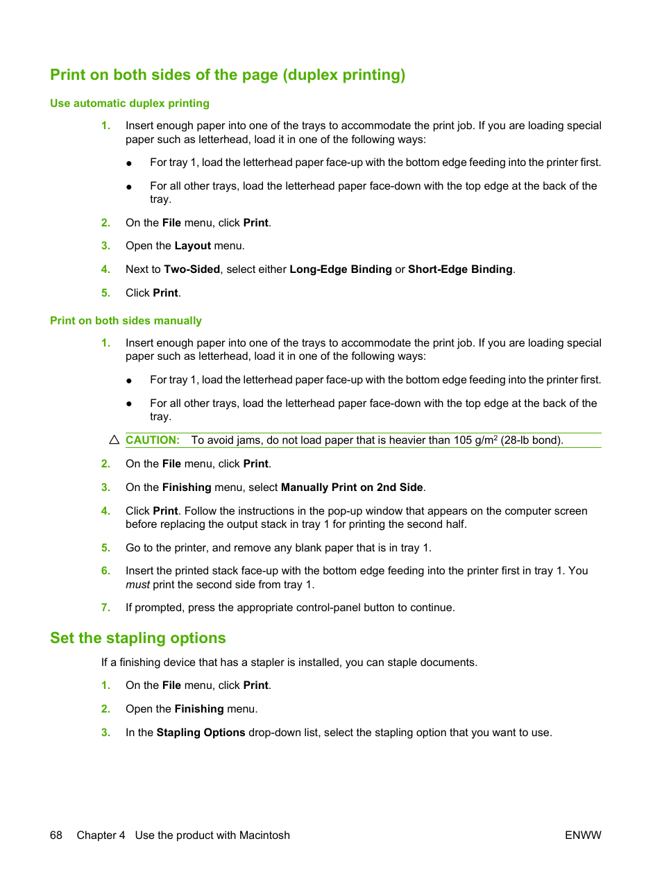 Set the stapling options, Print on both sides of the page (duplex printing) | HP LaserJet M9040M9050 Multifunction Printer series User Manual | Page 82 / 288