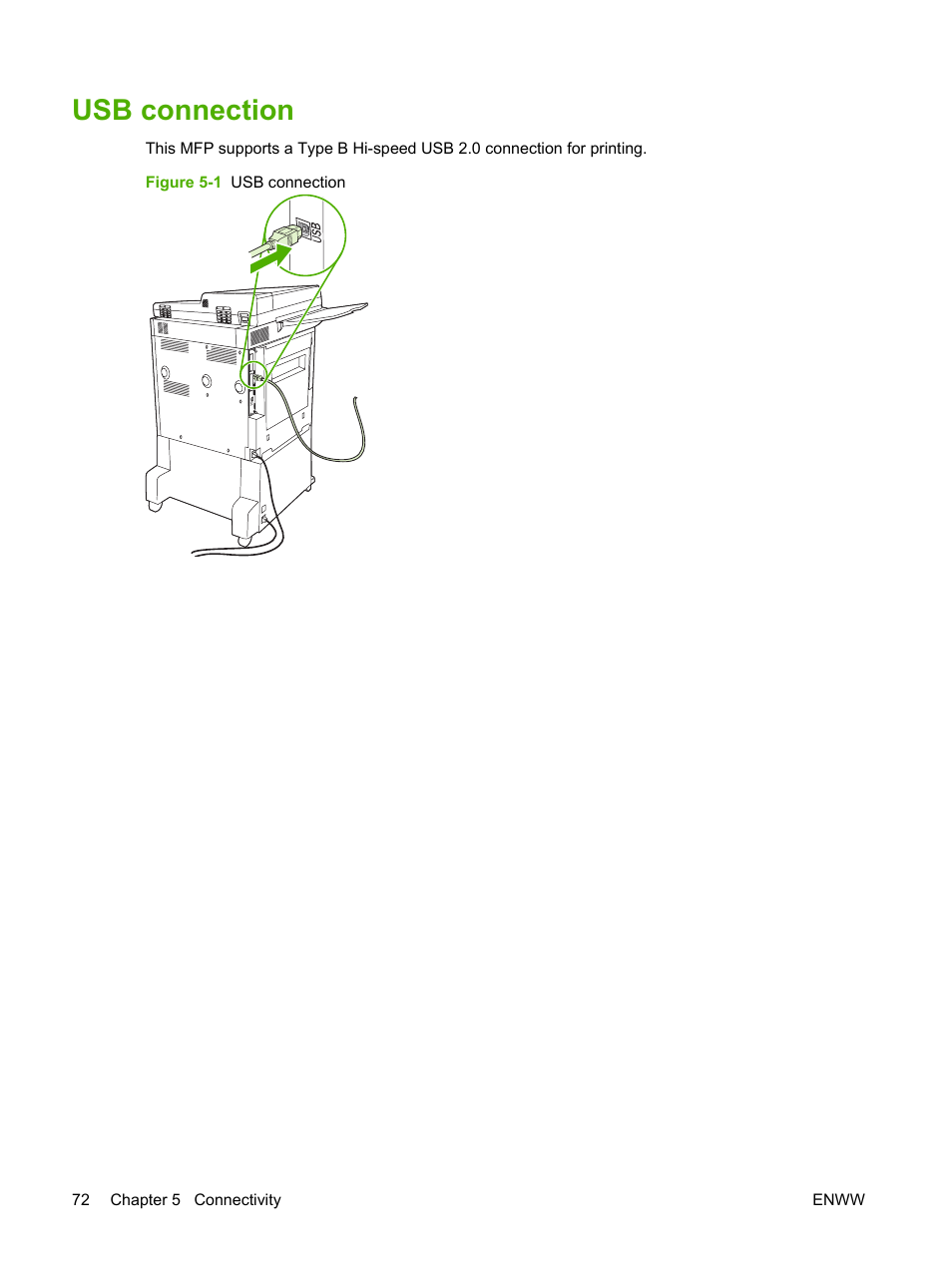 Usb connection | HP LaserJet M9040M9050 Multifunction Printer series User Manual | Page 86 / 288