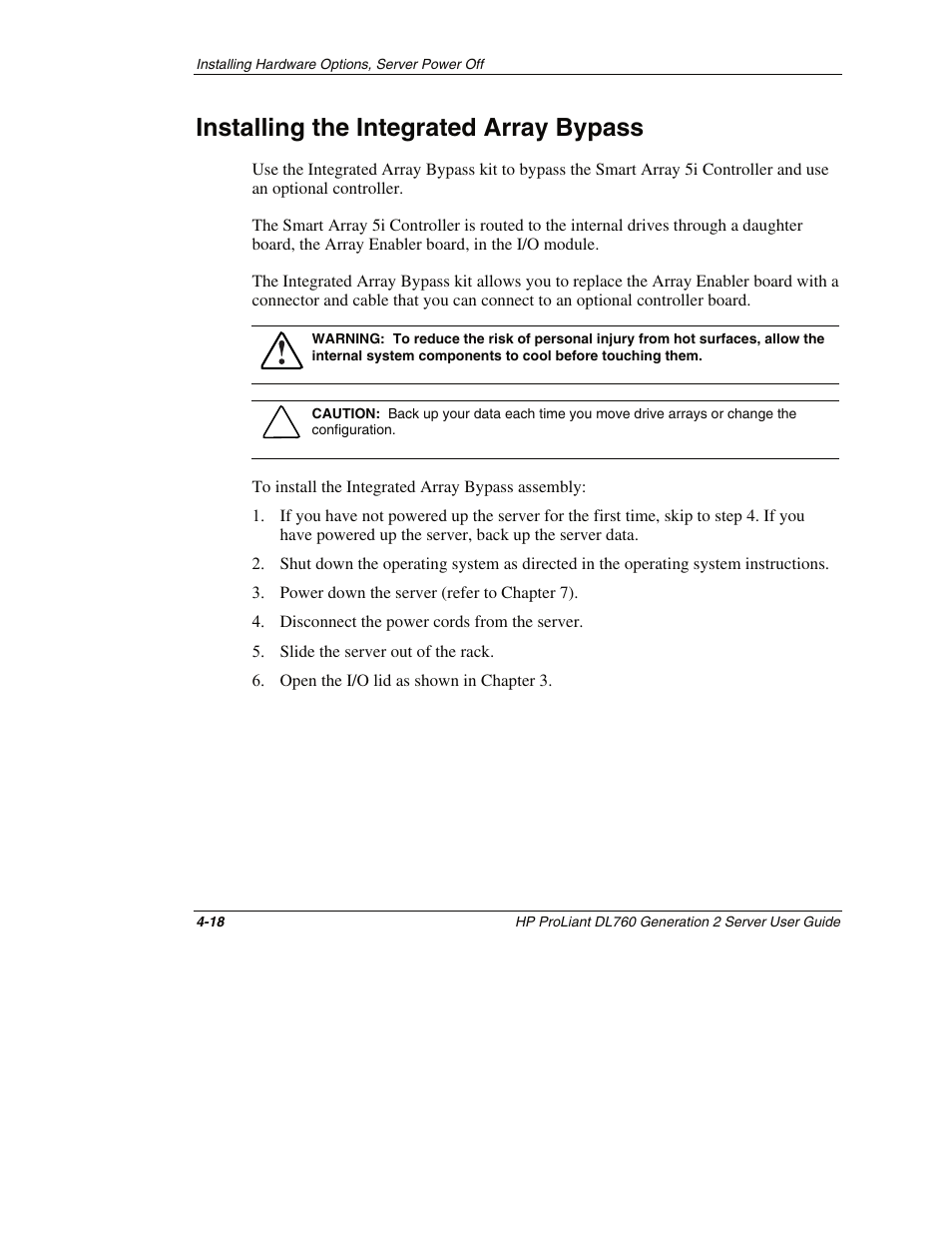 Installing the integrated array bypass, Installing the integrated array bypass -18 | HP ProLiant DL760 G2 Server User Manual | Page 107 / 299