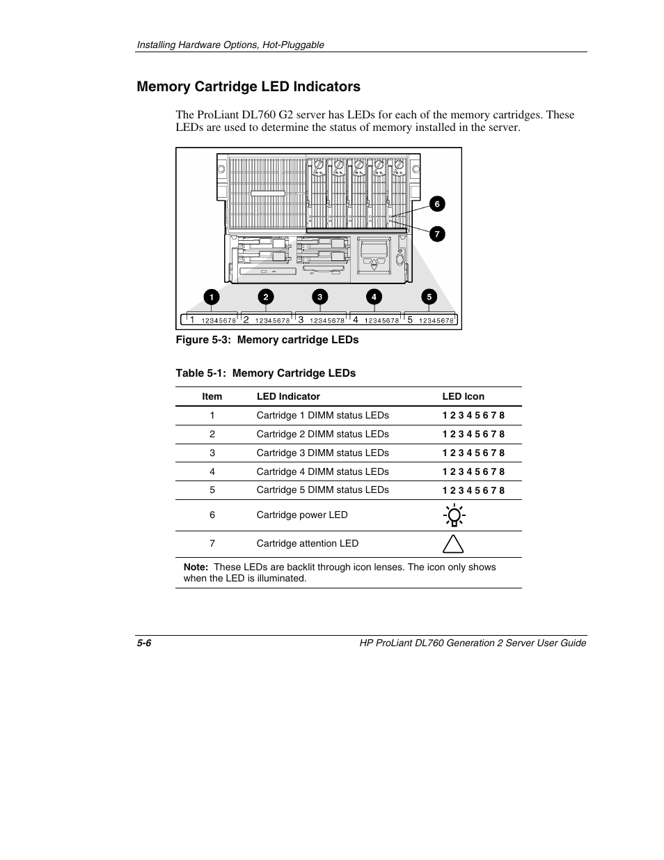 Memory cartridge led indicators, Memory cartridge led indicators -6 | HP ProLiant DL760 G2 Server User Manual | Page 121 / 299