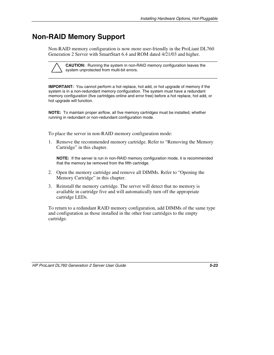 Non-raid memory support, Non-raid memory support -23 | HP ProLiant DL760 G2 Server User Manual | Page 138 / 299