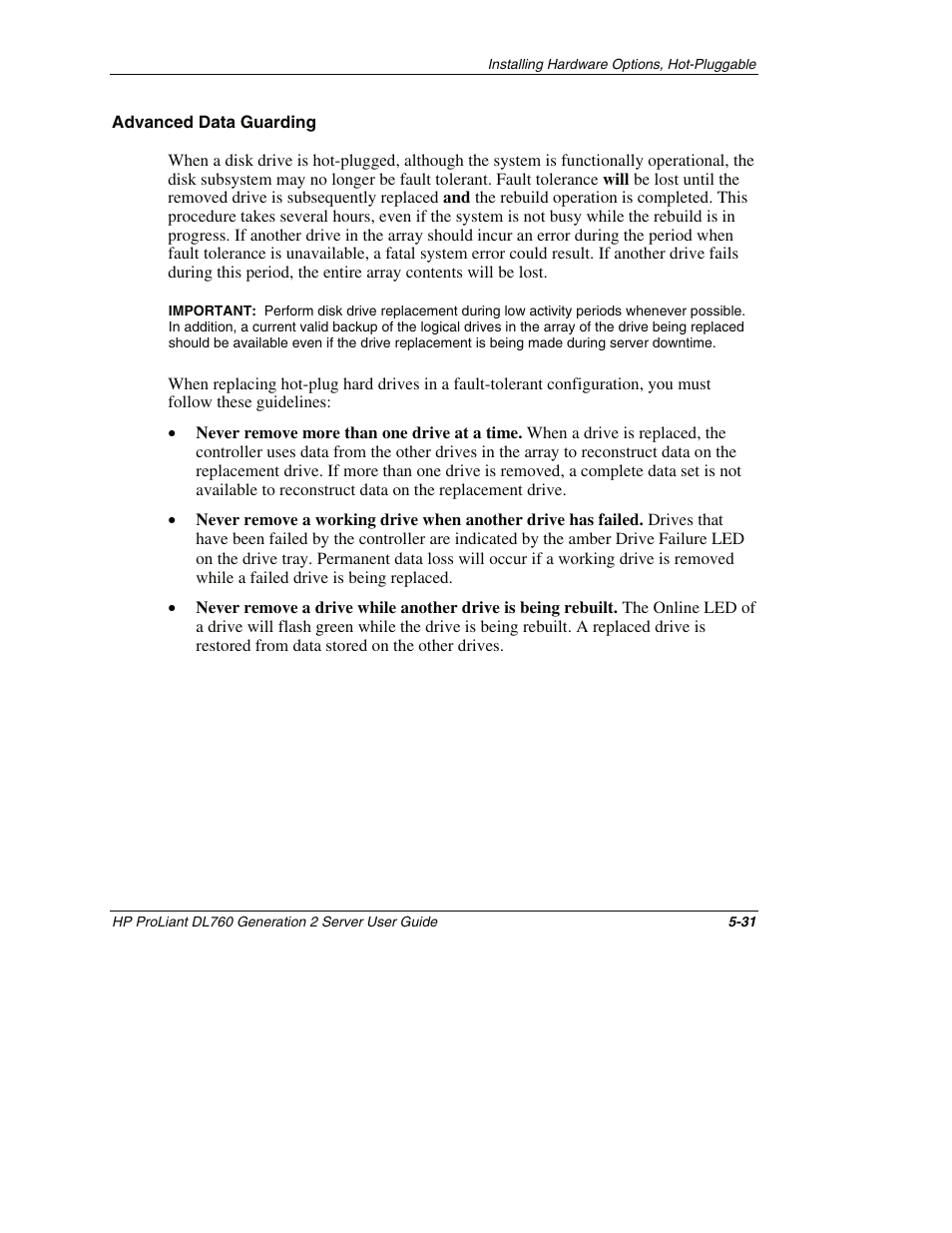 Advanced data guarding | HP ProLiant DL760 G2 Server User Manual | Page 146 / 299