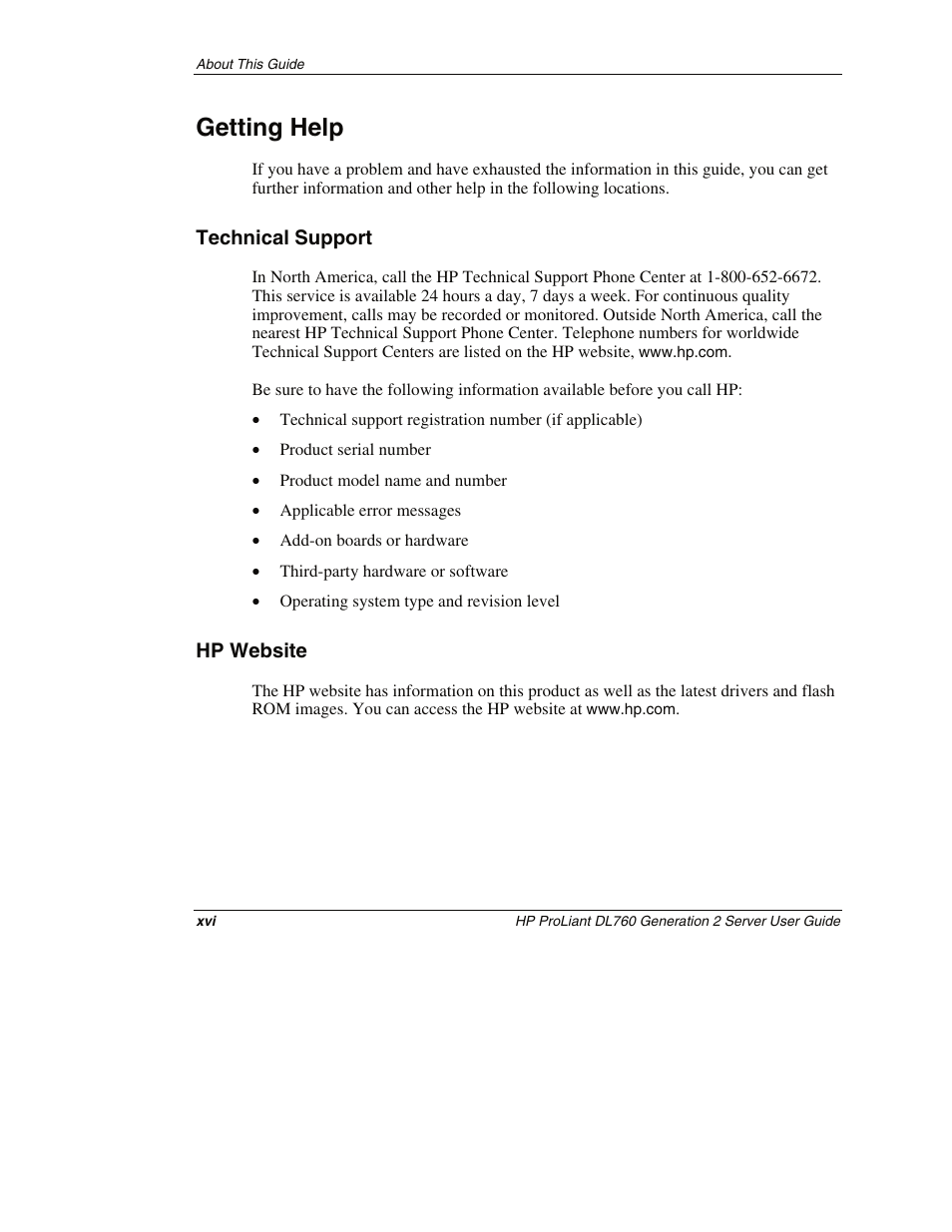 Getting help, Technical support, Hp website | HP ProLiant DL760 G2 Server User Manual | Page 15 / 299