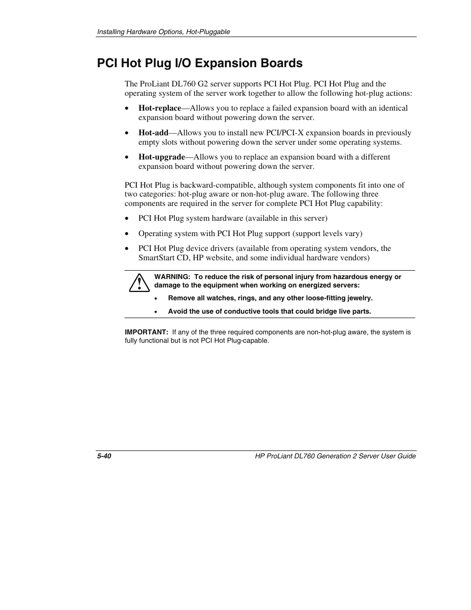 Pci hot plug i/o expansion boards, Pci hot plug i/o expansion boards -40 | HP ProLiant DL760 G2 Server User Manual | Page 155 / 299