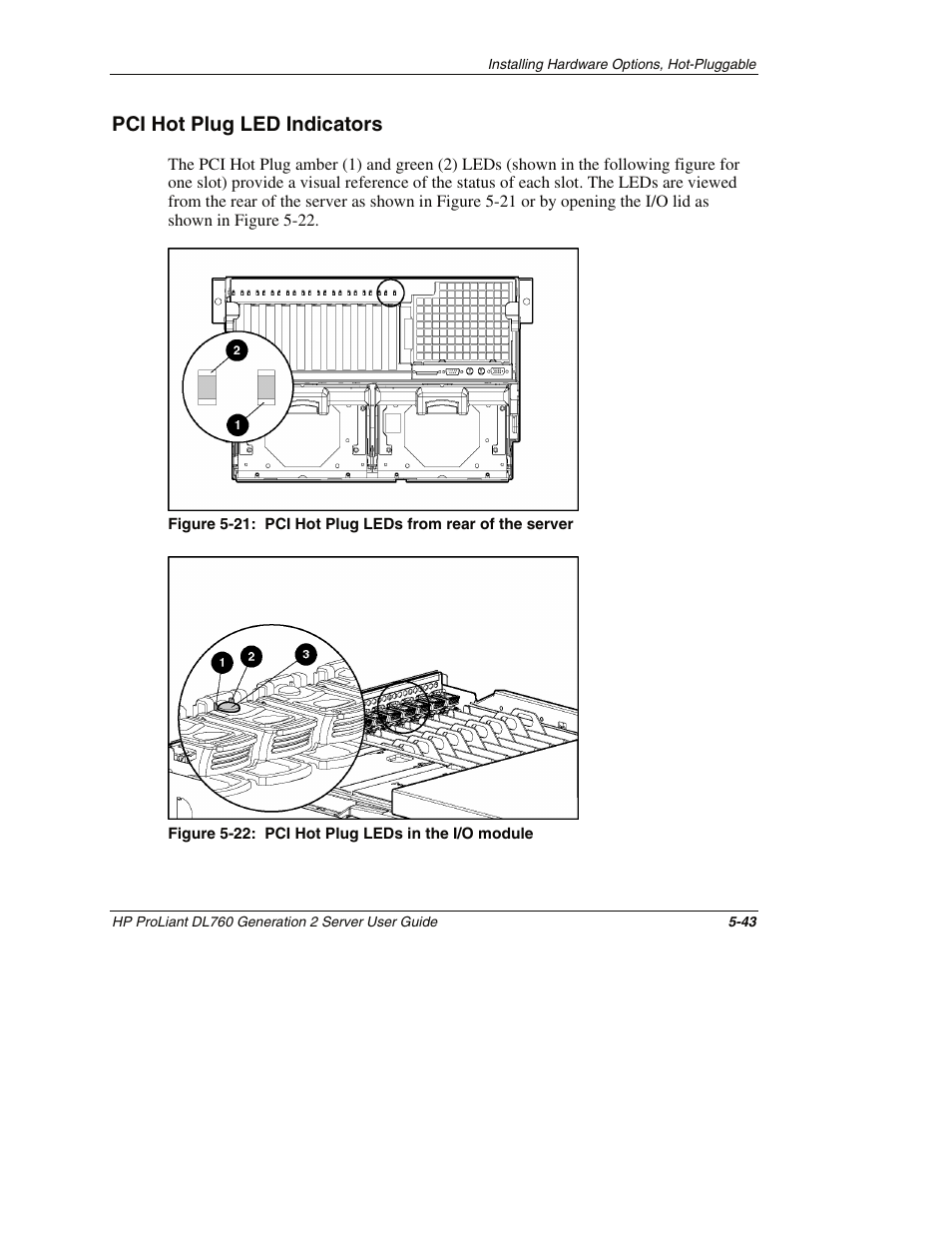 Pci hot plug led indicators, Pci hot plug led indicators -43 | HP ProLiant DL760 G2 Server User Manual | Page 158 / 299