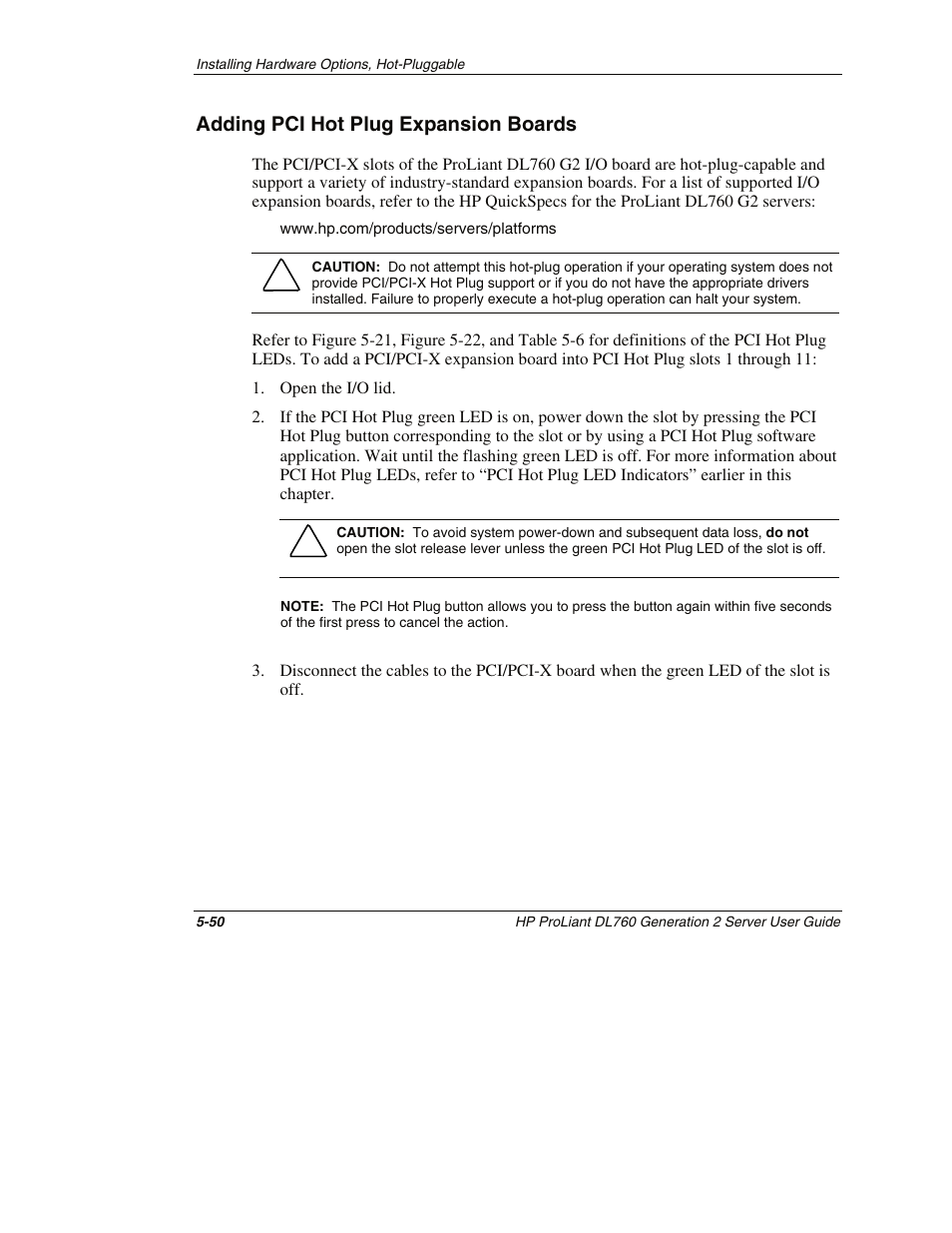 Adding pci hot plug expansion boards, Adding pci hot plug expansion boards -50 | HP ProLiant DL760 G2 Server User Manual | Page 165 / 299