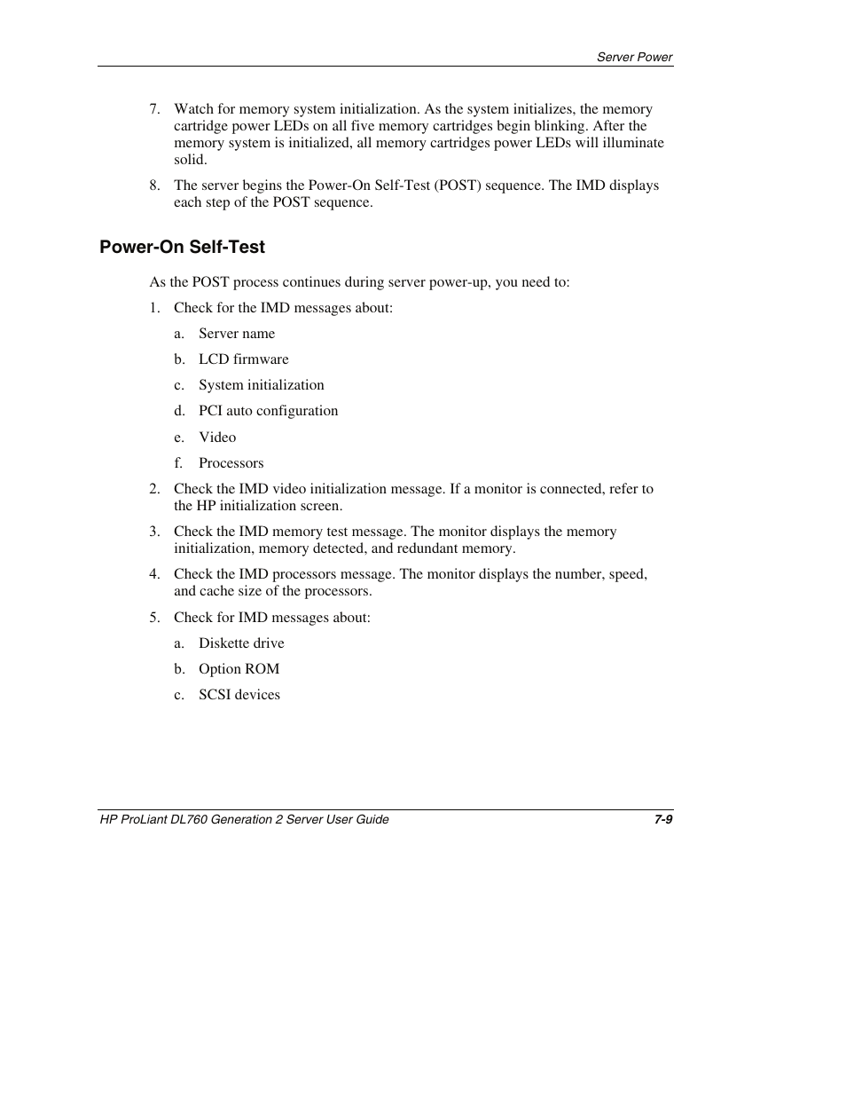 Power-on self-test, Power-on self-test -9 | HP ProLiant DL760 G2 Server User Manual | Page 189 / 299