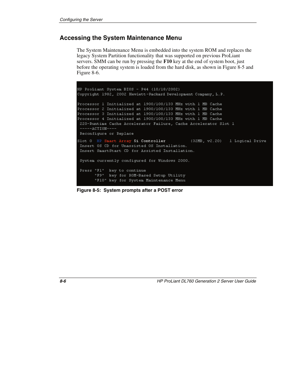 Accessing the system maintenance menu, Accessing the system maintenance menu -6 | HP ProLiant DL760 G2 Server User Manual | Page 199 / 299